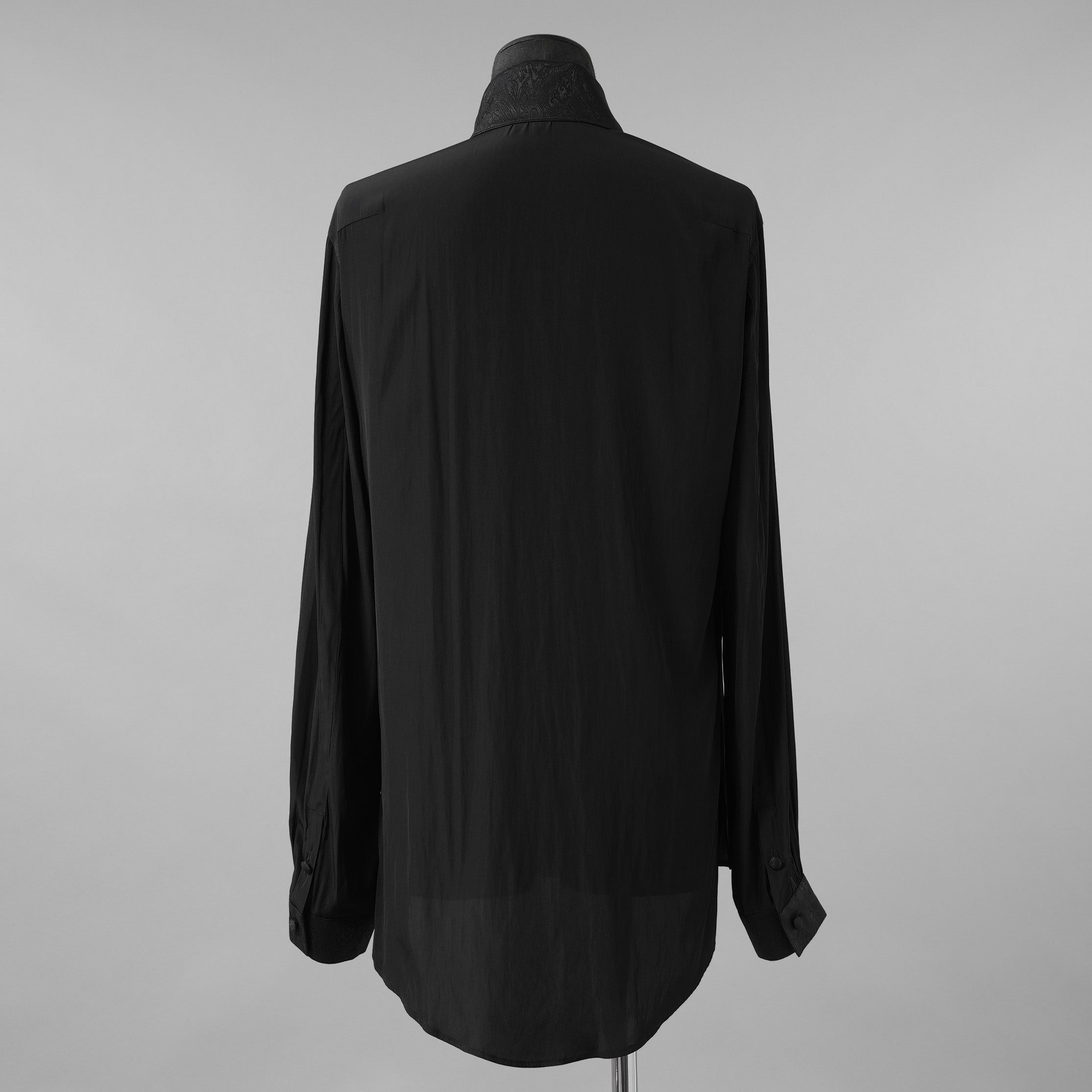 新品 kiryuyrik キリュウキリュウ / 24AW Decine & PaisleyJQD Single Frill Shirt デシン＆ペイズリージャガード シングルフリルシャツ 長袖シャツ / KS-HB13-902 / size M (BLACK)