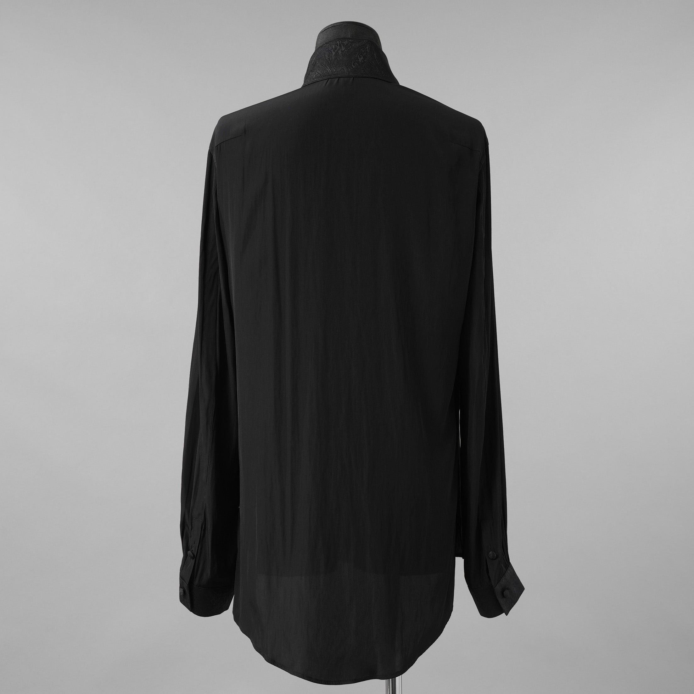新品 kiryuyrik キリュウキリュウ / 24AW Decine & PaisleyJQD Single Frill Shirt デシン＆ペイズリージャガード シングルフリルシャツ 長袖シャツ / KS-HB13-902 / size M (BLACK)