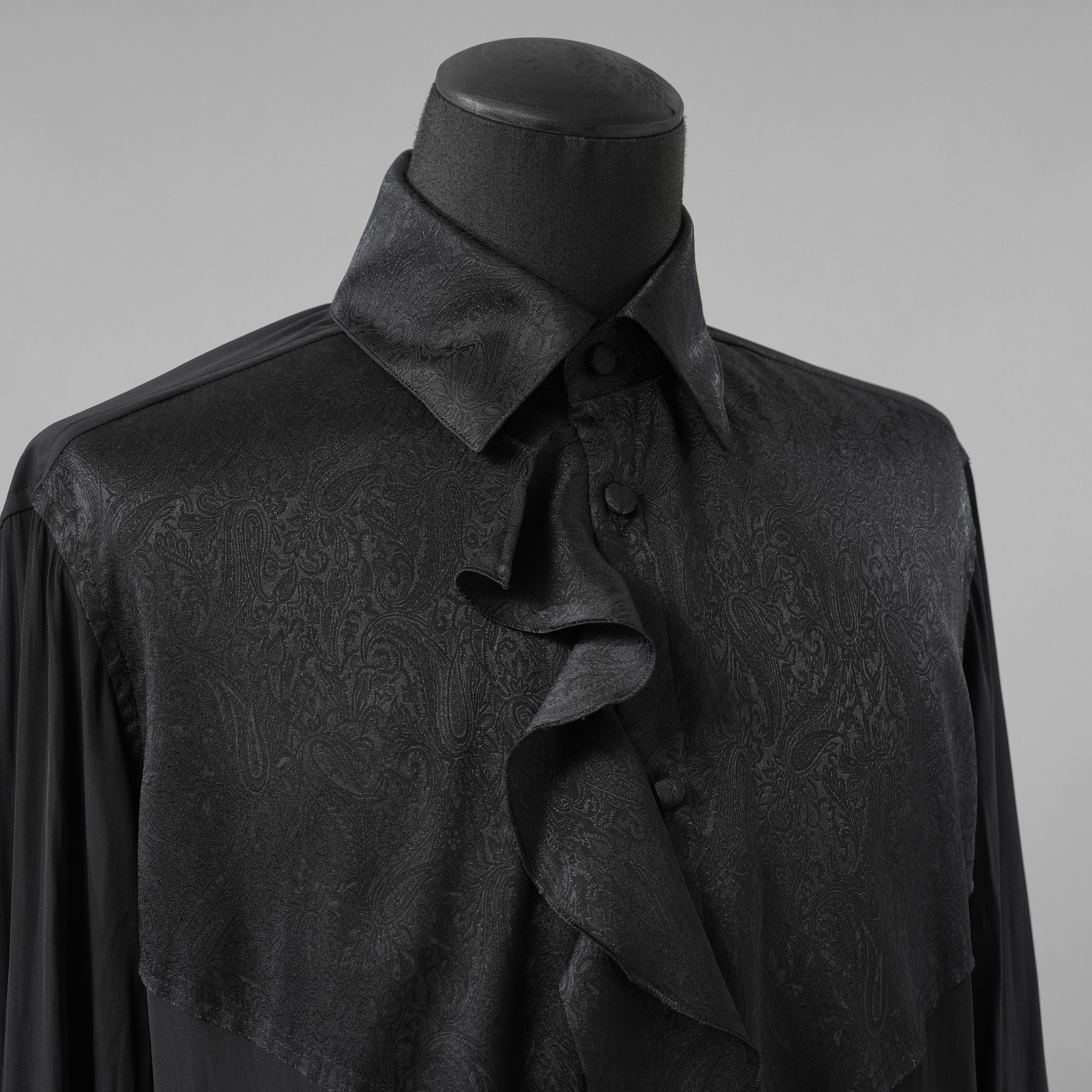 新品 kiryuyrik キリュウキリュウ / 24AW Decine & PaisleyJQD Single Frill Shirt デシン＆ペイズリージャガード シングルフリルシャツ 長袖シャツ / KS-HB13-902 / size M (BLACK)