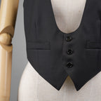 CELINE セリーヌ / 20AW ウールギャバジン Uネック ボタンフロント ベスト ジレ / 21044673D / size 36 (BLACK) レディース