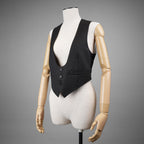 CELINE セリーヌ / 20AW ウールギャバジン Uネック ボタンフロント ベスト ジレ / 21044673D / size 36 (BLACK) レディース