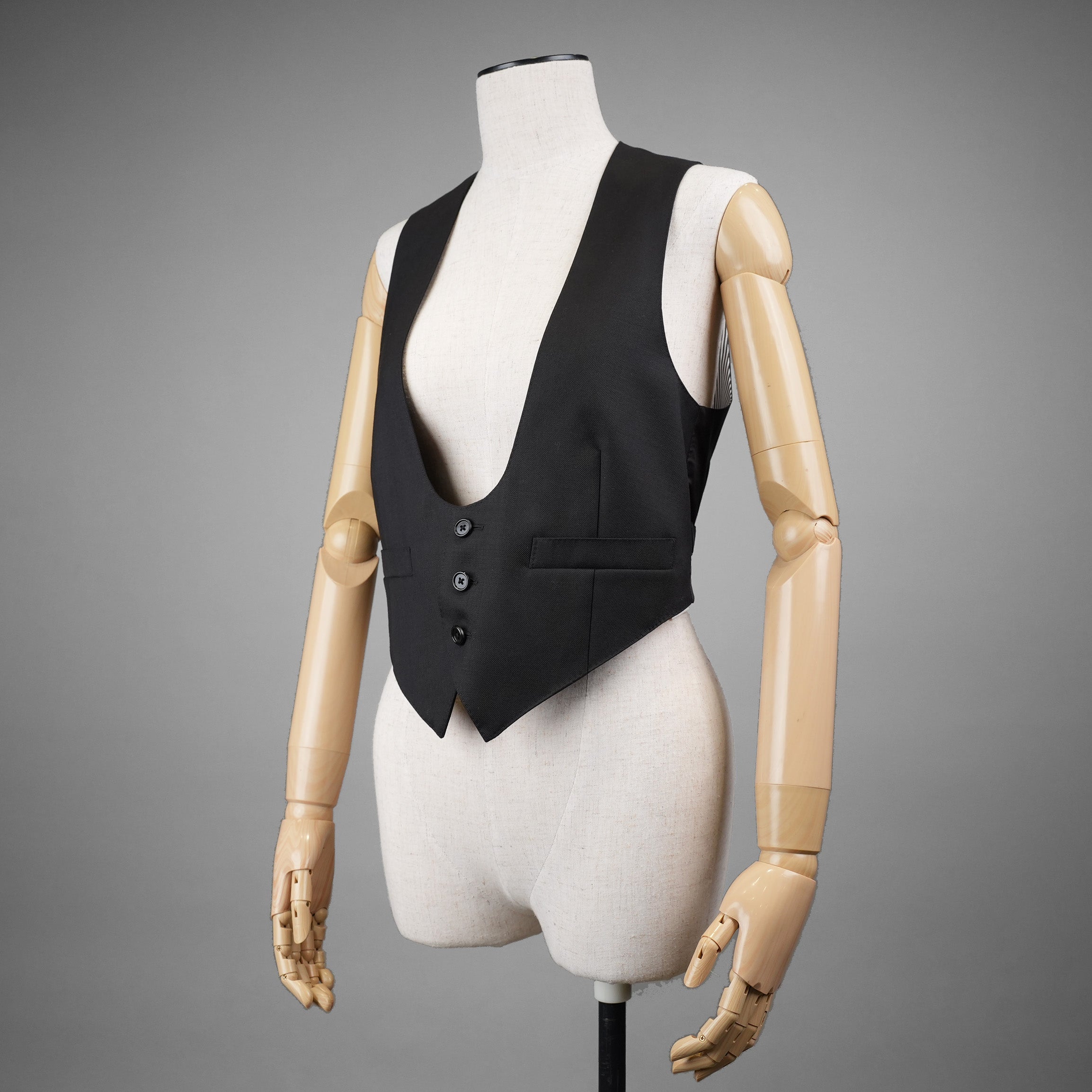 CELINE セリーヌ / 20AW ウールギャバジン Uネック ボタンフロント ベスト ジレ / 21044673D / size 36 (BLACK) レディース