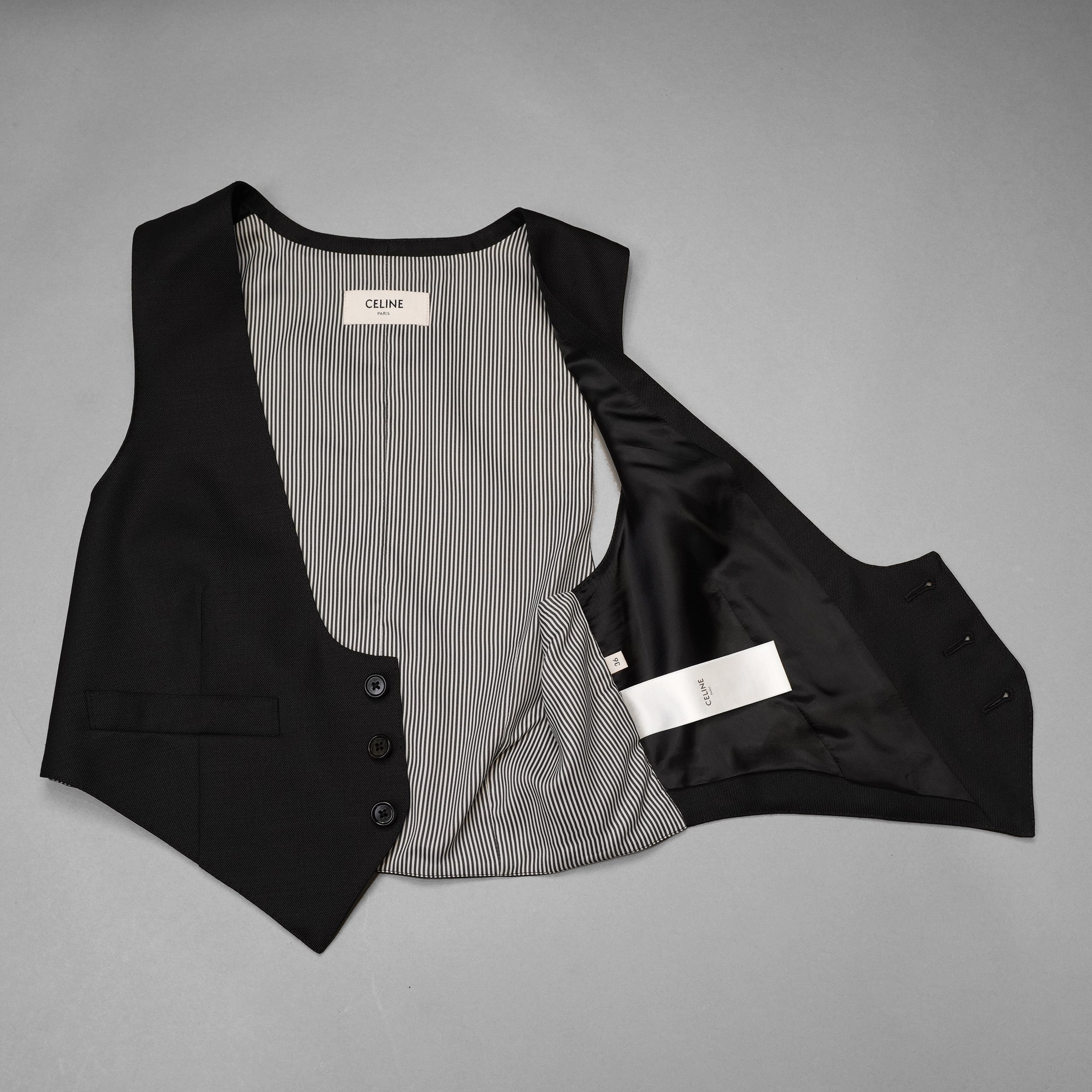 CELINE セリーヌ / 20AW ウールギャバジン Uネック ボタンフロント ベスト ジレ / 21044673D / size 36 (BLACK) レディース