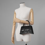 BALENCIAGA バレンシアガ / 美品 アワーグラス Hourglass クロコダイル型押し ショルダーバッグ ハンド バッグ / サイズ S (BLACK) レディース アクセサリー 352207-izm