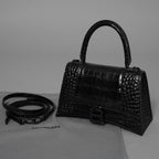 BALENCIAGA バレンシアガ / 美品 アワーグラス Hourglass クロコダイル型押し ショルダーバッグ ハンド バッグ / サイズ S (BLACK) レディース アクセサリー 352207-izm