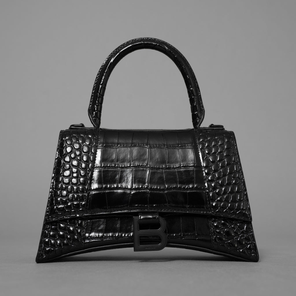 BALENCIAGA バレンシアガ / 美品 アワーグラス Hourglass クロコダイル型押し ショルダーバッグ ハンド バッグ / サイズ S (BLACK) レディース アクセサリー 352207-izm
