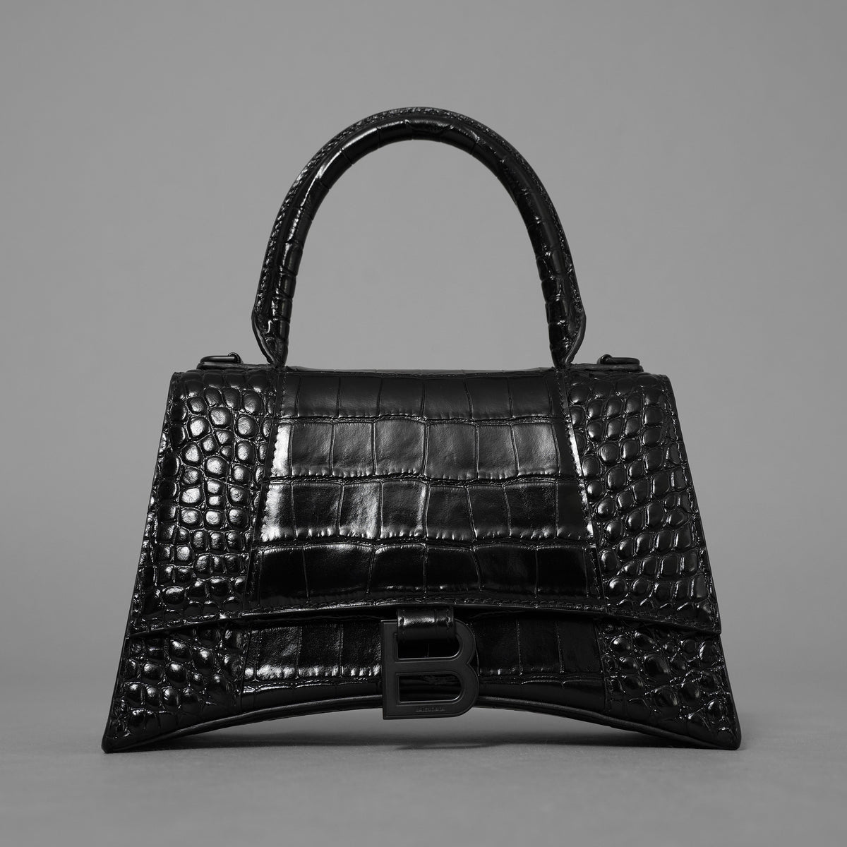 BALENCIAGA バレンシアガ / 美品 アワーグラス Hourglass クロコダイル型押し ショルダーバッグ ハンド バッグ / サイズ S (BLACK) レディース アクセサリー 352207-izm