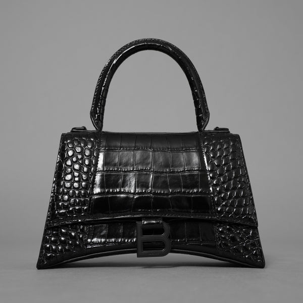 BALENCIAGA バレンシアガ / 美品 アワーグラス Hourglass クロコダイル型押し ショルダーバッグ ハンド バッグ / サイズ S (BLACK) レディース アクセサリー 352207-izm