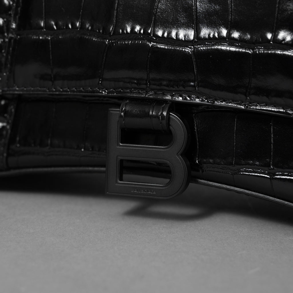 BALENCIAGA バレンシアガ / 美品 アワーグラス Hourglass クロコダイル型押し ショルダーバッグ ハンド バッグ / サイズ S (BLACK) レディース アクセサリー 352207-izm