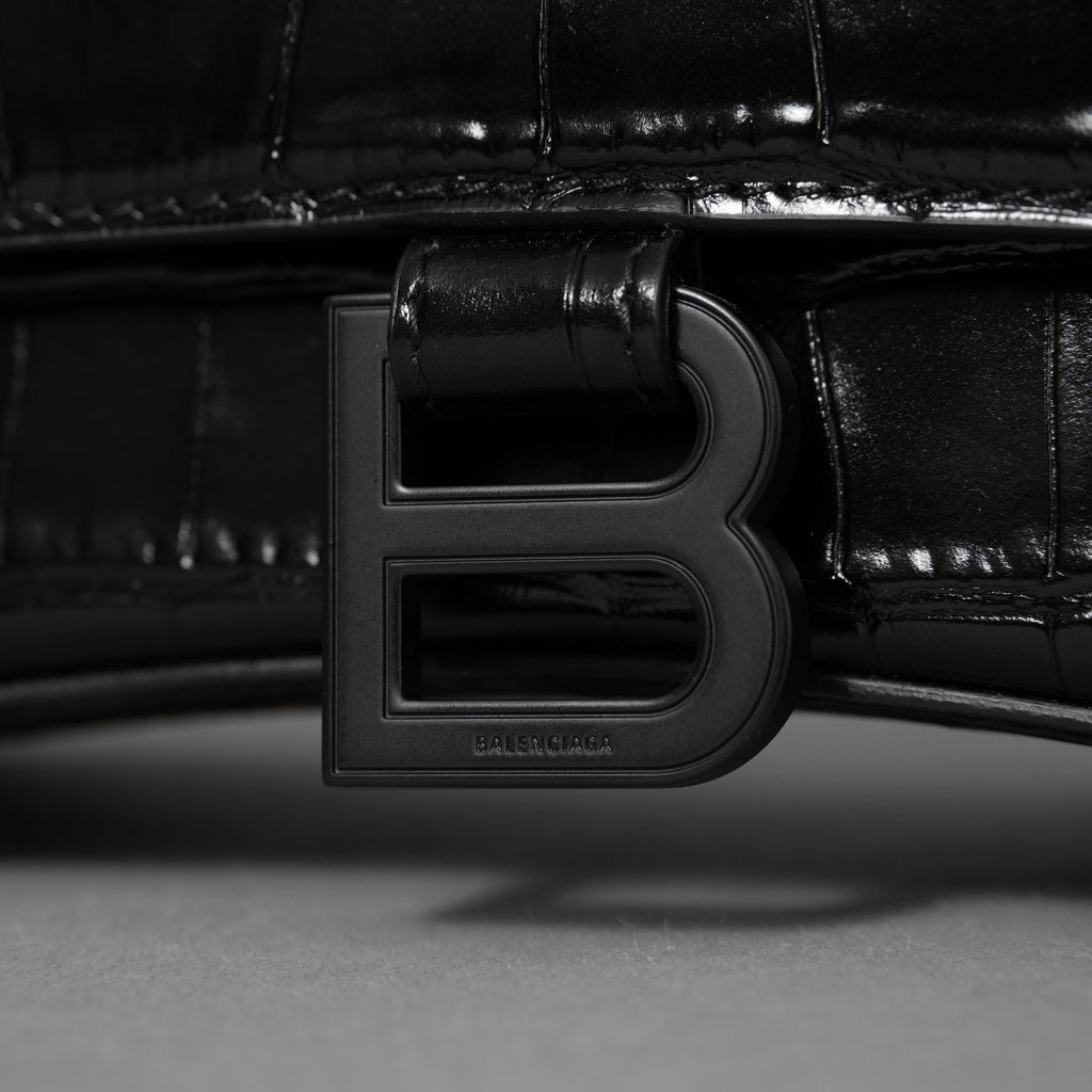BALENCIAGA バレンシアガ / 美品 アワーグラス Hourglass クロコダイル型押し ショルダーバッグ ハンド バッグ / サイズ S (BLACK) レディース アクセサリー 352207-izm