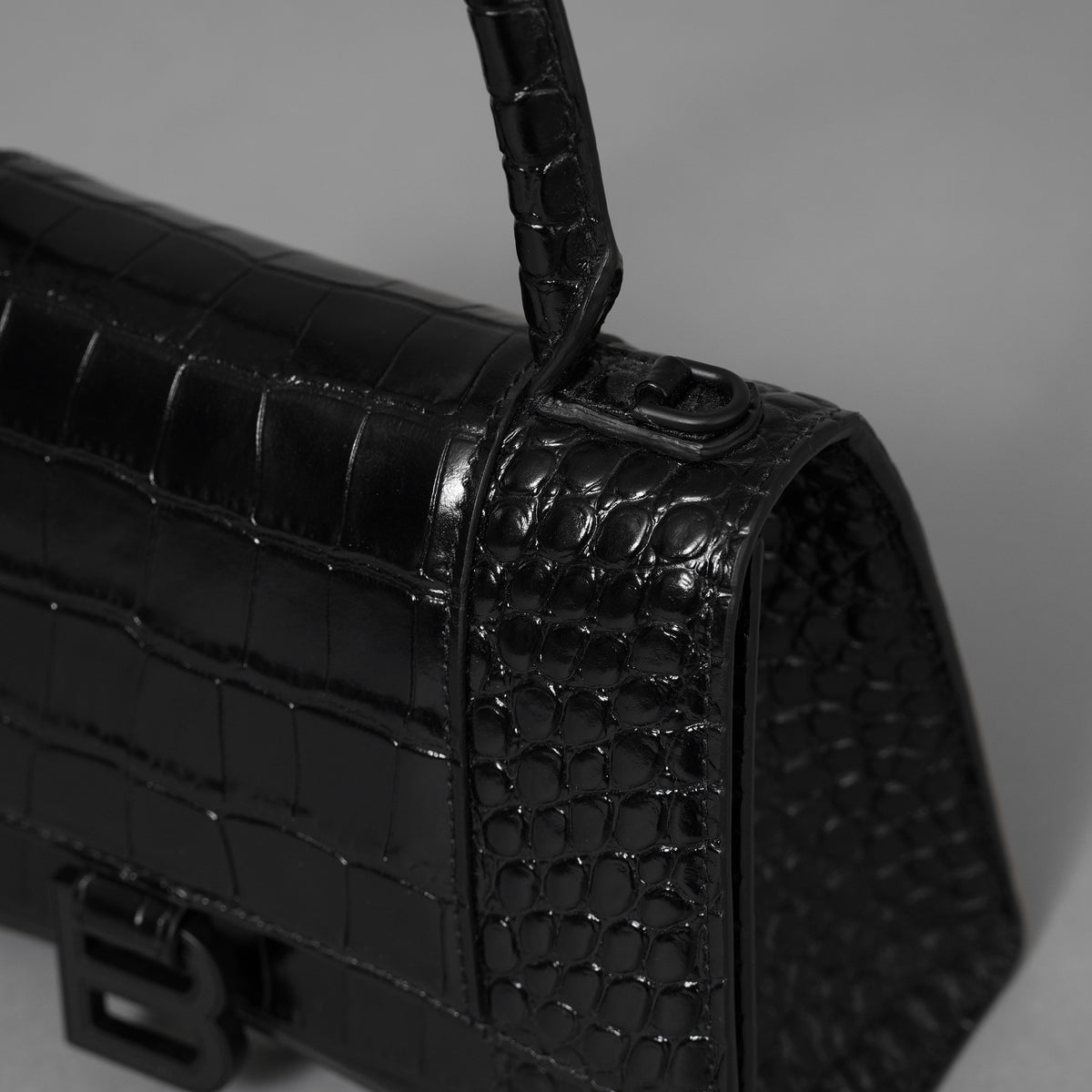BALENCIAGA バレンシアガ / 美品 アワーグラス Hourglass クロコダイル型押し ショルダーバッグ ハンド バッグ / サイズ S (BLACK) レディース アクセサリー 352207-izm