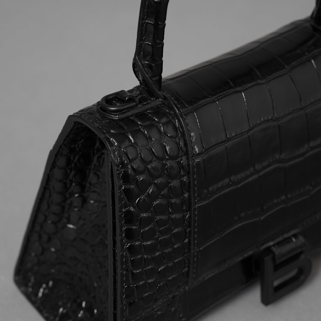 BALENCIAGA バレンシアガ / 美品 アワーグラス Hourglass クロコダイル型押し ショルダーバッグ ハンド バッグ / サイズ S (BLACK) レディース アクセサリー 352207-izm