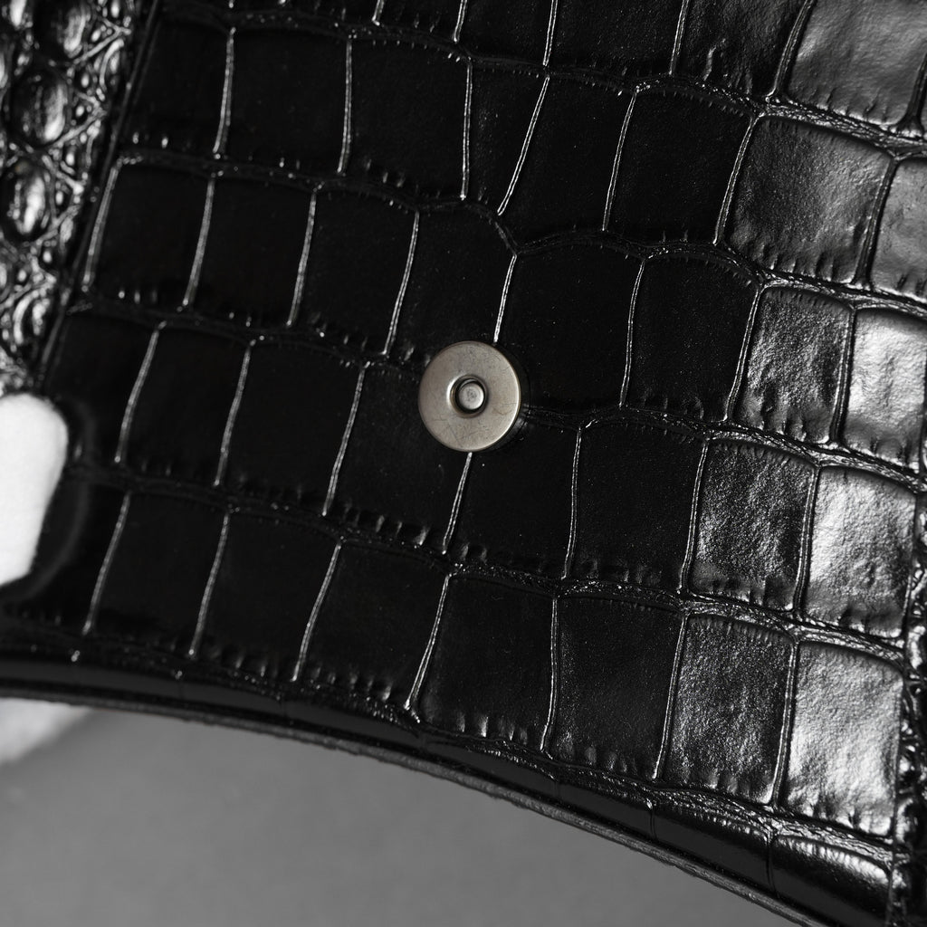 BALENCIAGA バレンシアガ / 美品 アワーグラス Hourglass クロコダイル型押し ショルダーバッグ ハンド バッグ / サイズ S (BLACK) レディース アクセサリー 352207-izm