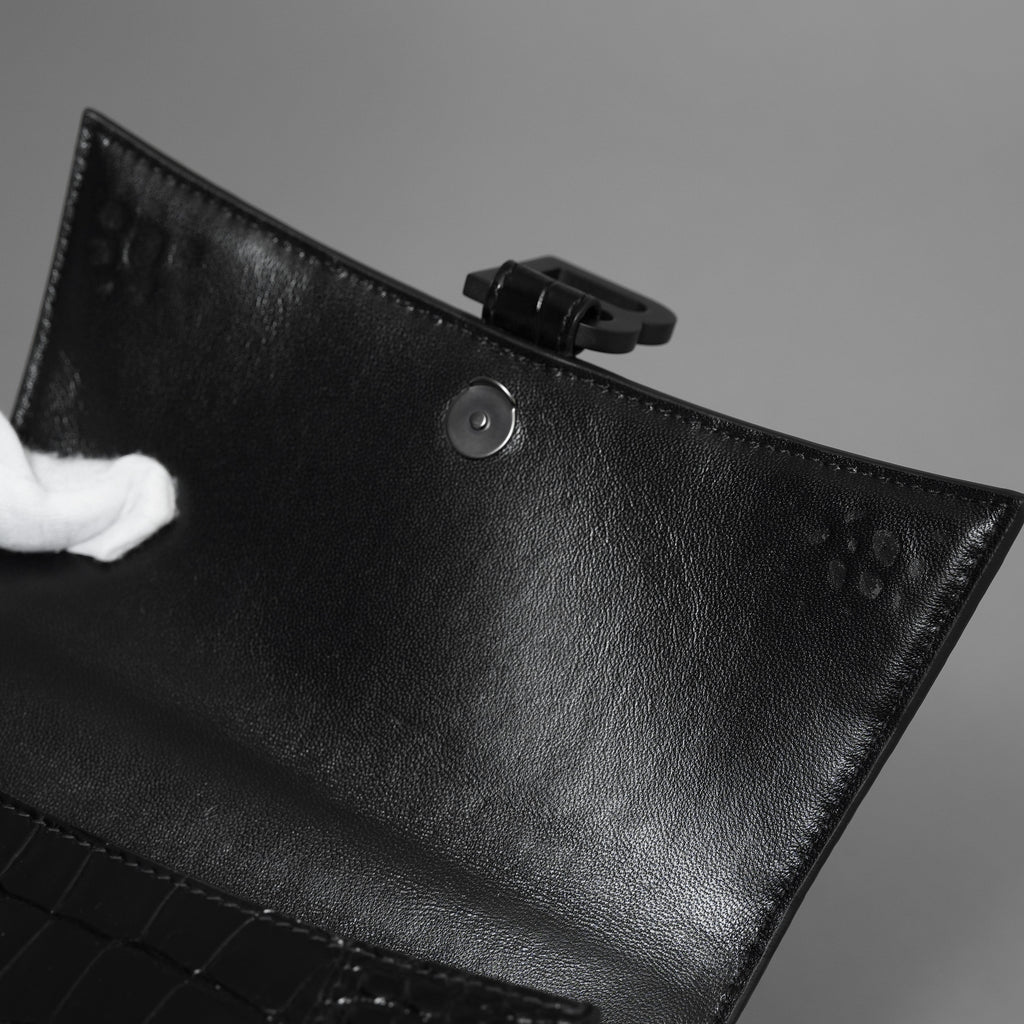 BALENCIAGA バレンシアガ / 美品 アワーグラス Hourglass クロコダイル型押し ショルダーバッグ ハンド バッグ / サイズ S (BLACK) レディース アクセサリー 352207-izm