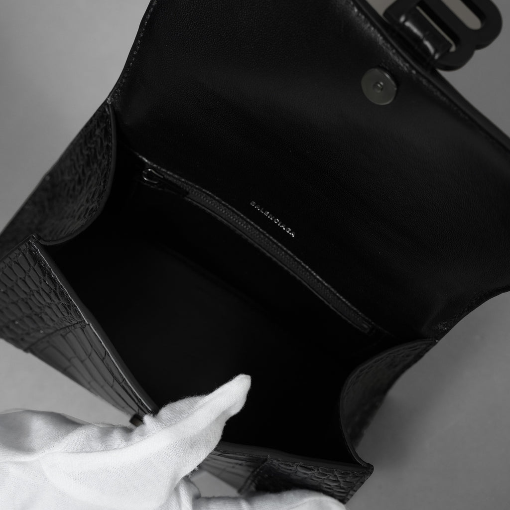 BALENCIAGA バレンシアガ / 美品 アワーグラス Hourglass クロコダイル型押し ショルダーバッグ ハンド バッグ / サイズ S (BLACK) レディース アクセサリー 352207-izm