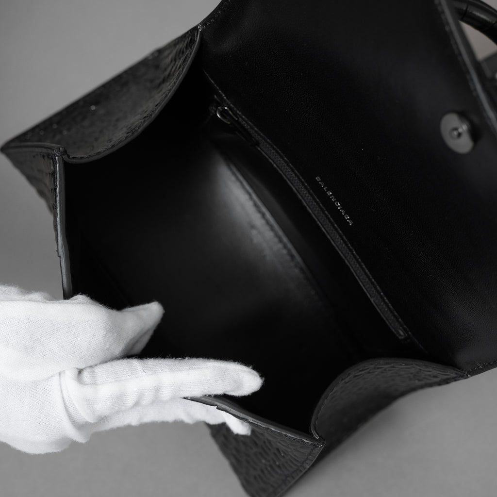 BALENCIAGA バレンシアガ / 美品 アワーグラス Hourglass クロコダイル型押し ショルダーバッグ ハンド バッグ / サイズ S (BLACK) レディース アクセサリー 352207-izm