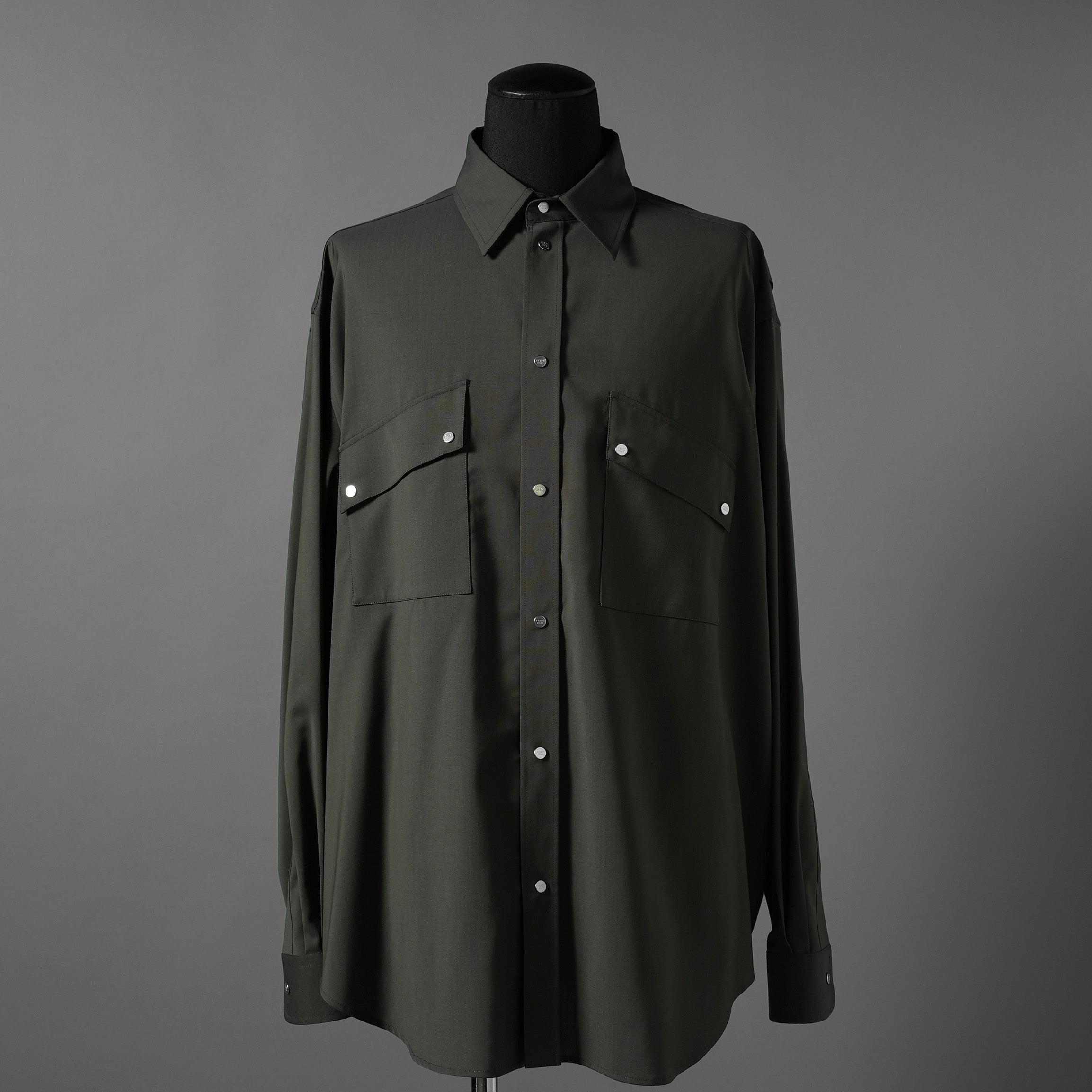 FENDI フェンディ / 24AW 美品 ロゴボタン ミリタリー ウールシャツ / 長袖シャツ / FW1319A5CH / size 48 (OLIVE GREEN)