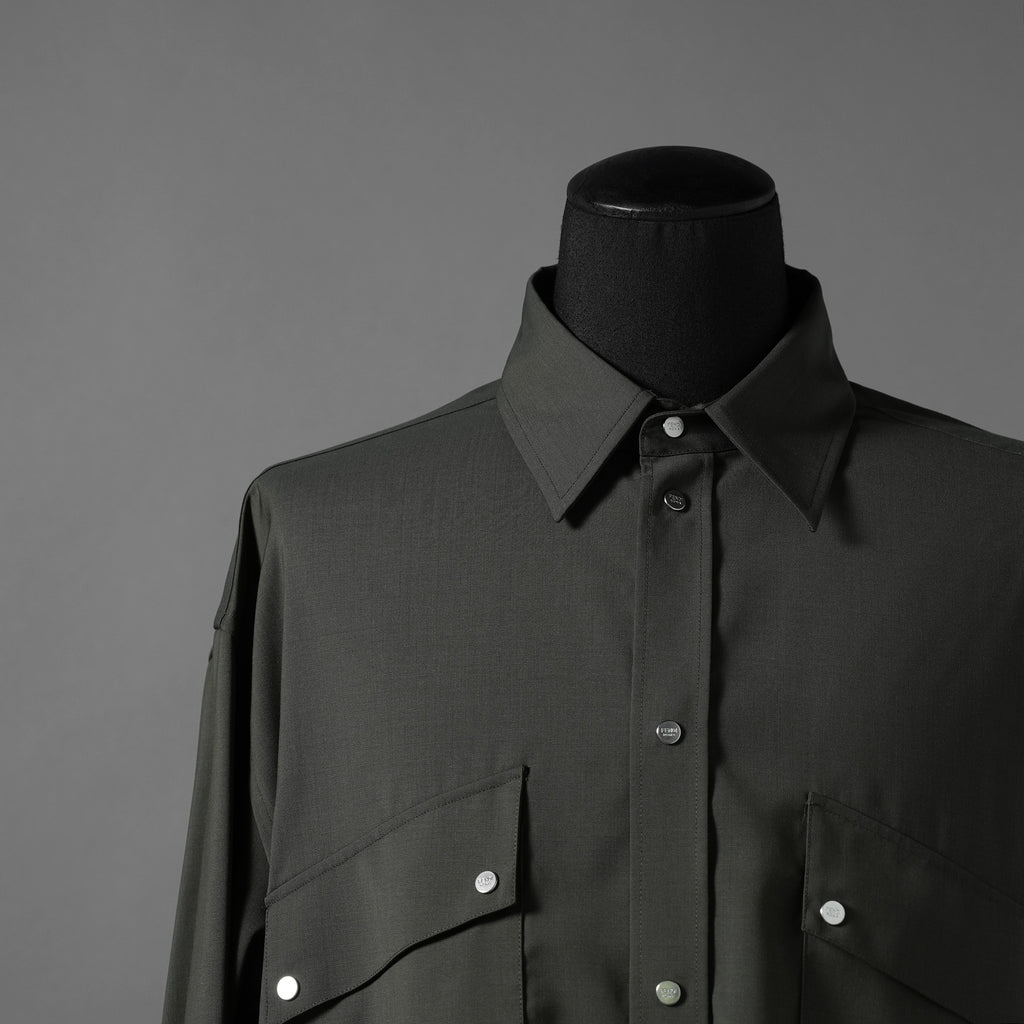 FENDI フェンディ / 24AW 美品 ロゴボタン ミリタリー ウールシャツ / 長袖シャツ / FW1319A5CH / size 48 (OLIVE GREEN)