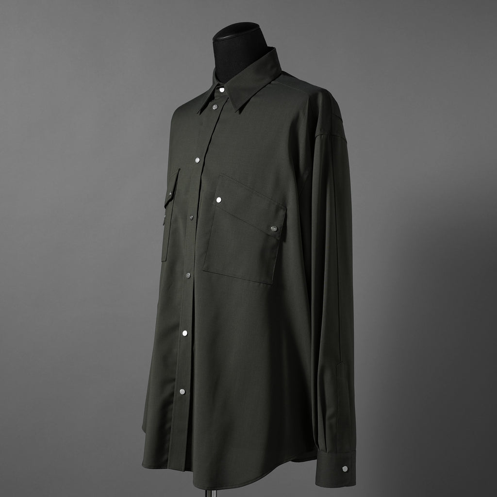 FENDI フェンディ / 24AW 美品 ロゴボタン ミリタリー ウールシャツ / 長袖シャツ / FW1319A5CH / size 48 (OLIVE GREEN)