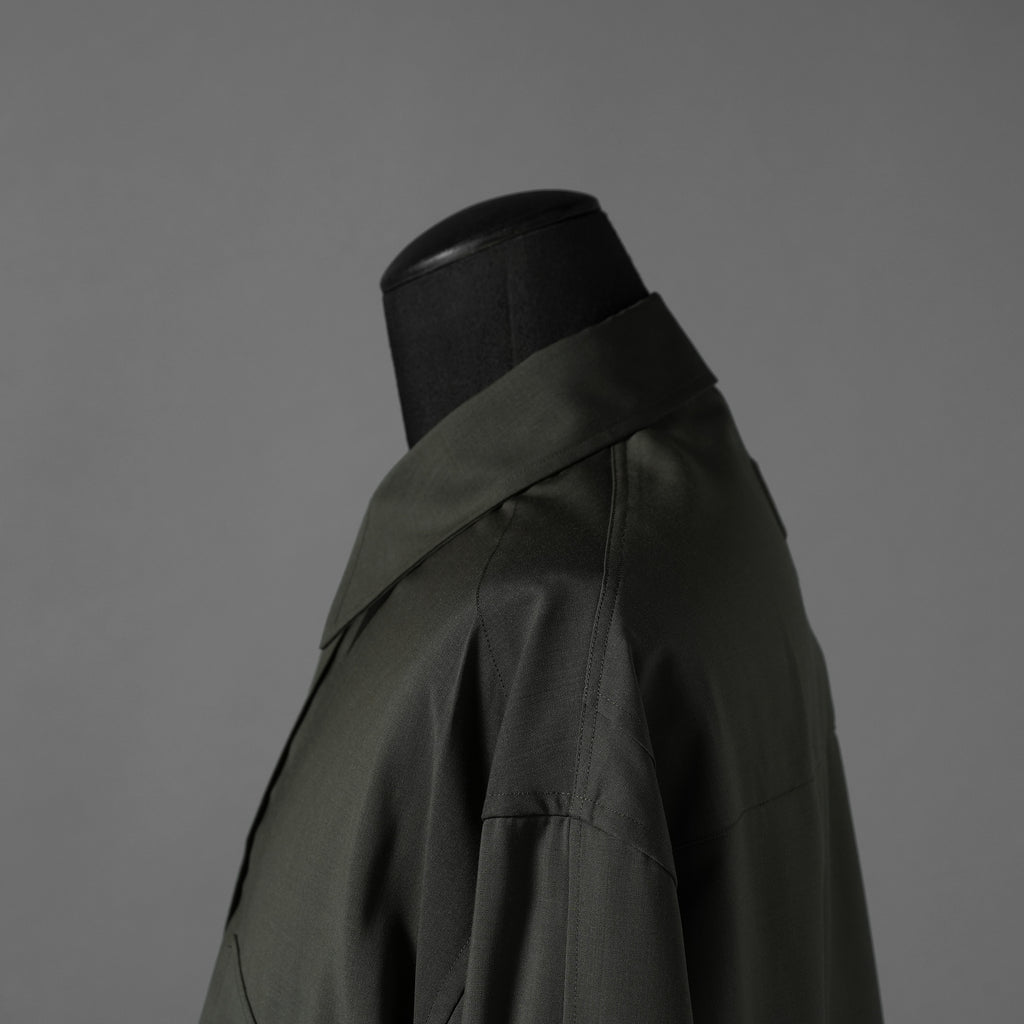 FENDI フェンディ / 24AW 美品 ロゴボタン ミリタリー ウールシャツ / 長袖シャツ / FW1319A5CH / size 48 (OLIVE GREEN)