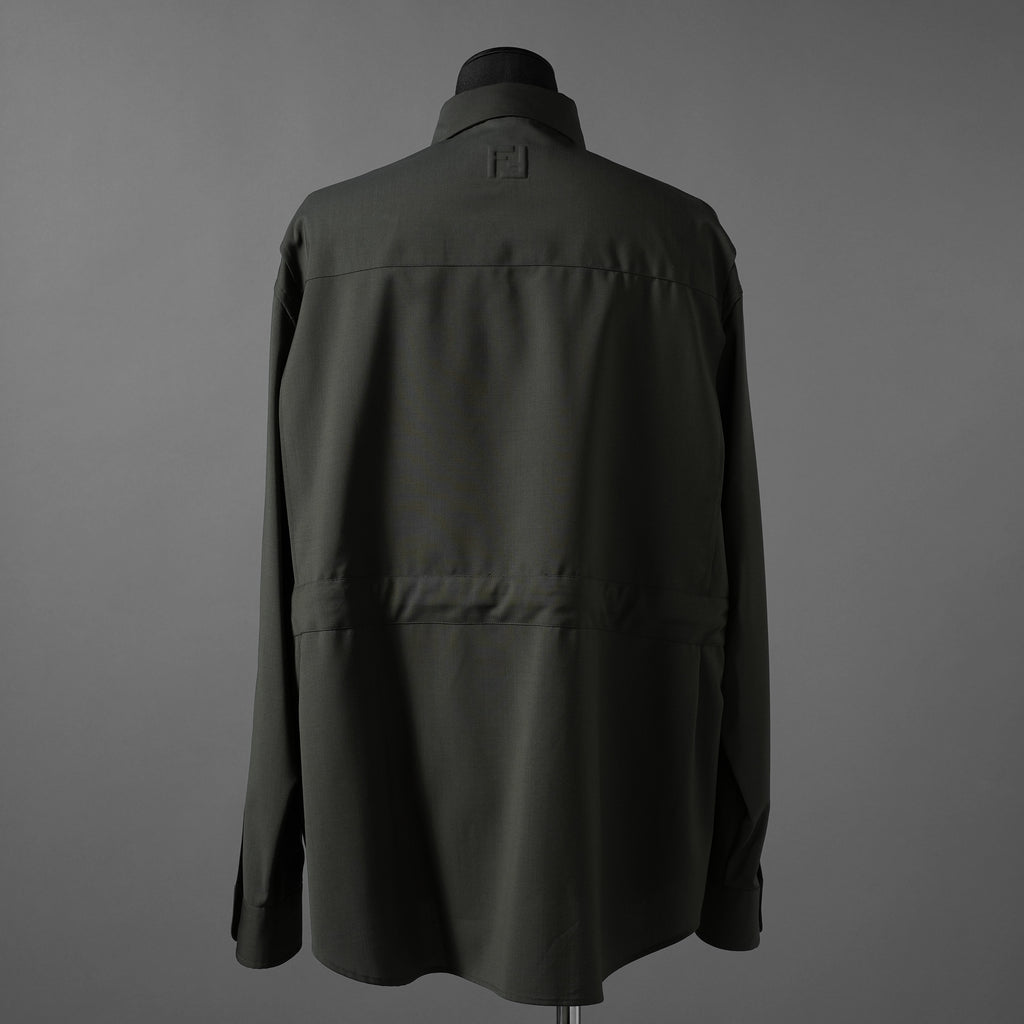 FENDI フェンディ / 24AW 美品 ロゴボタン ミリタリー ウールシャツ / 長袖シャツ / FW1319A5CH / size 48 (OLIVE GREEN)