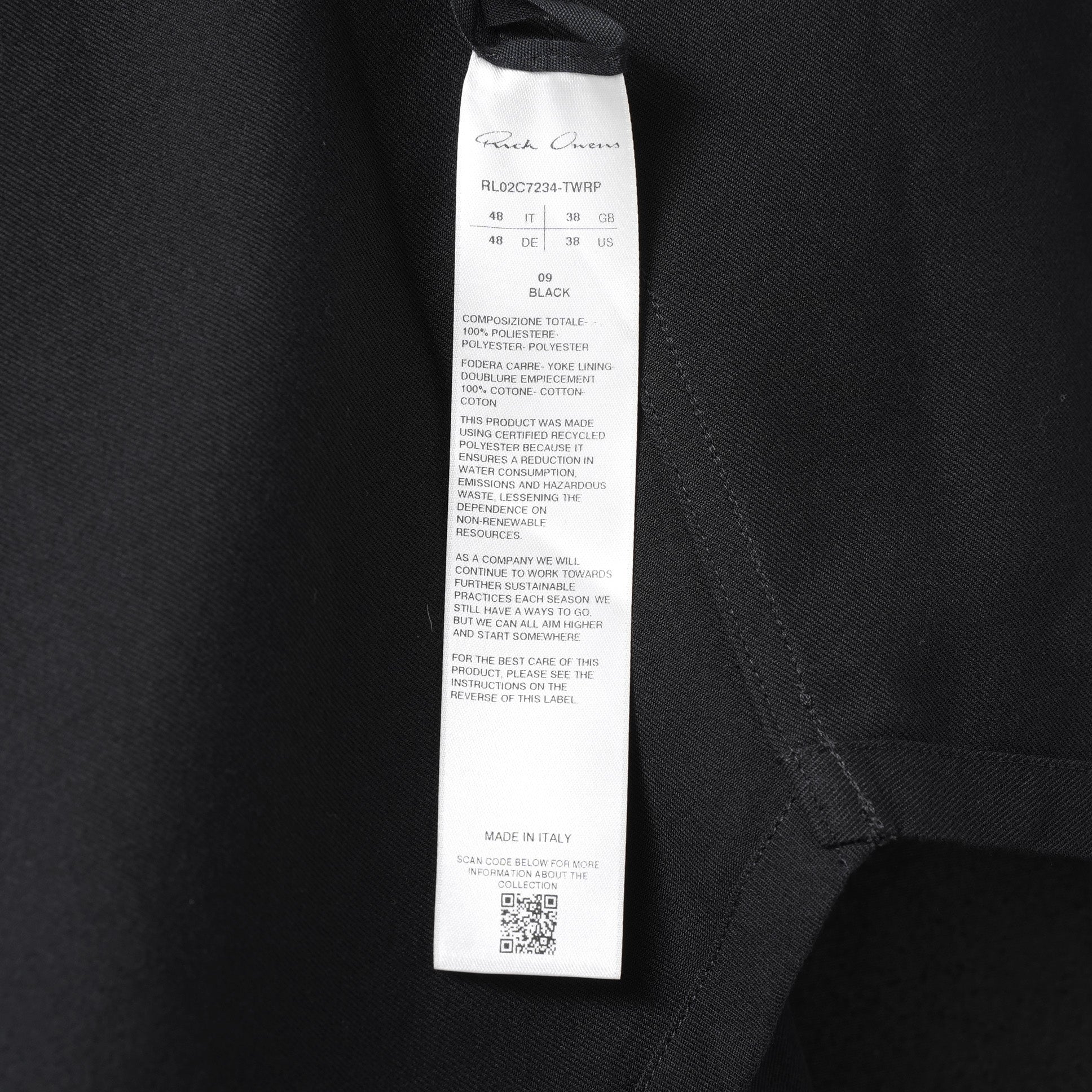Rick Owens リックオウエンス / 美品 23AW OUTER SHIRT BONOTTO アウターシャツ 長袖シャツ / RL02C7234 TWRP / size 48 (BLACK) 352003-in-ue