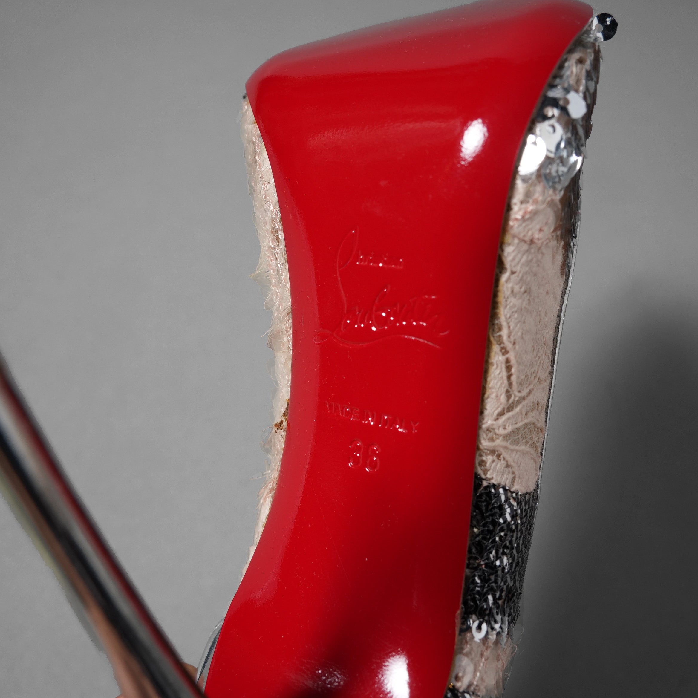 未使用 Christian Louboutin クリスチャン ルブタン / Follies Lace 100パンプス レース グリッター / size 36 (23cm) SILVER×PINK レディース