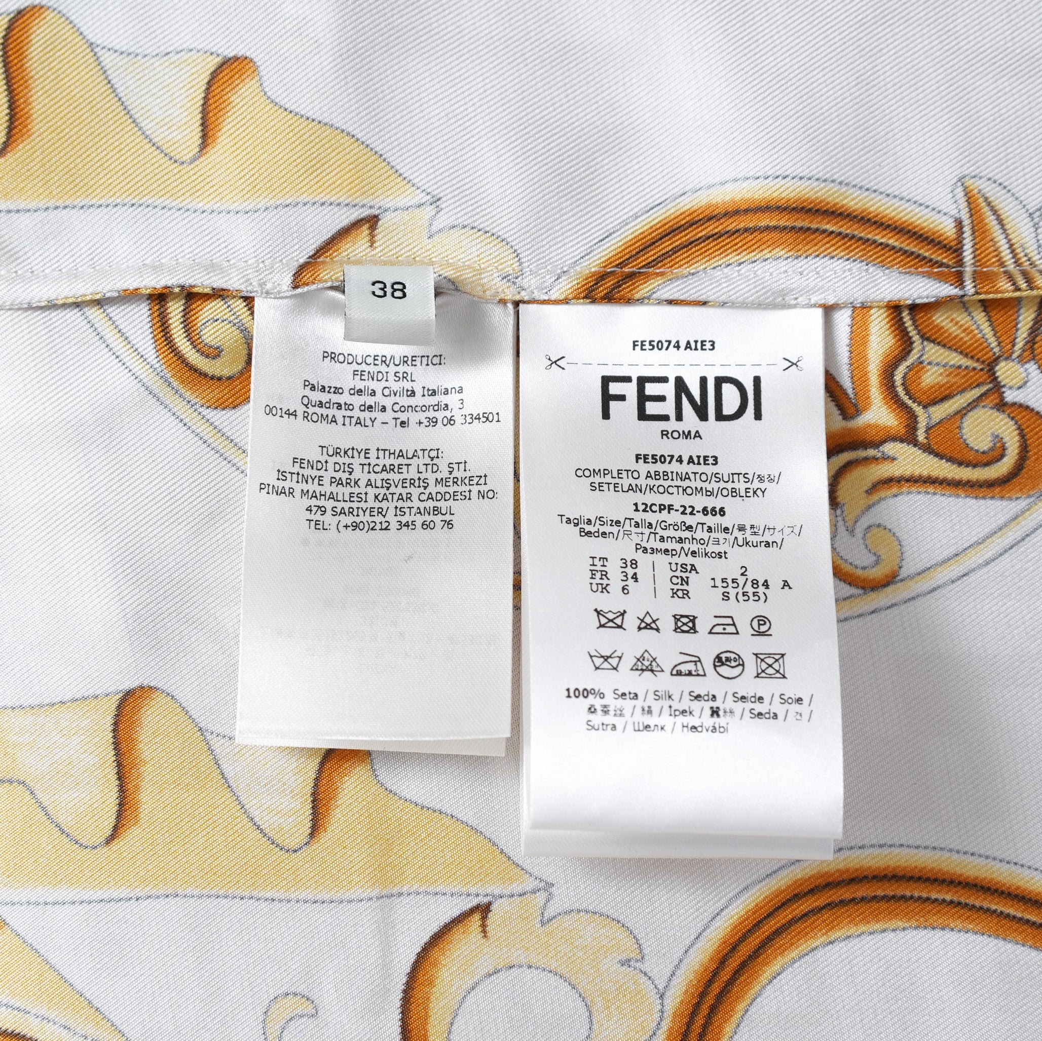FENDACE フェンダーチェ フェンディ×ヴェルサーチ コラボ / 美品 22SS バロック シルク パジャマ セットアップ 保存袋あり 半袖シャツ パンツ / FE5074 AIE3 / size 38 (GOLD) レディース 35001-izm