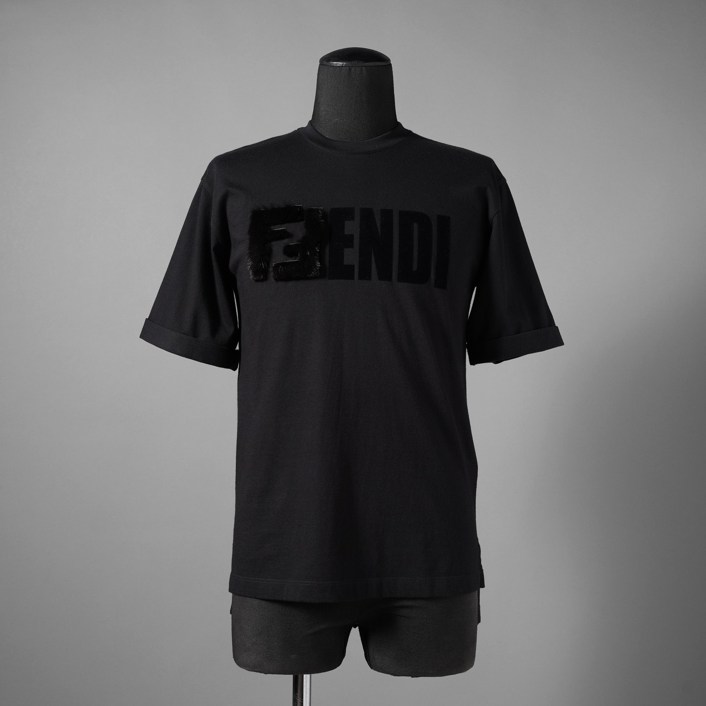 FENDI フェンディ / 19SS 美品 ミンクファーロゴ 半袖Tシャツ / ズッカ柄 / FS7184 A5HQ / size XXS (BLACK) ユニセックス
