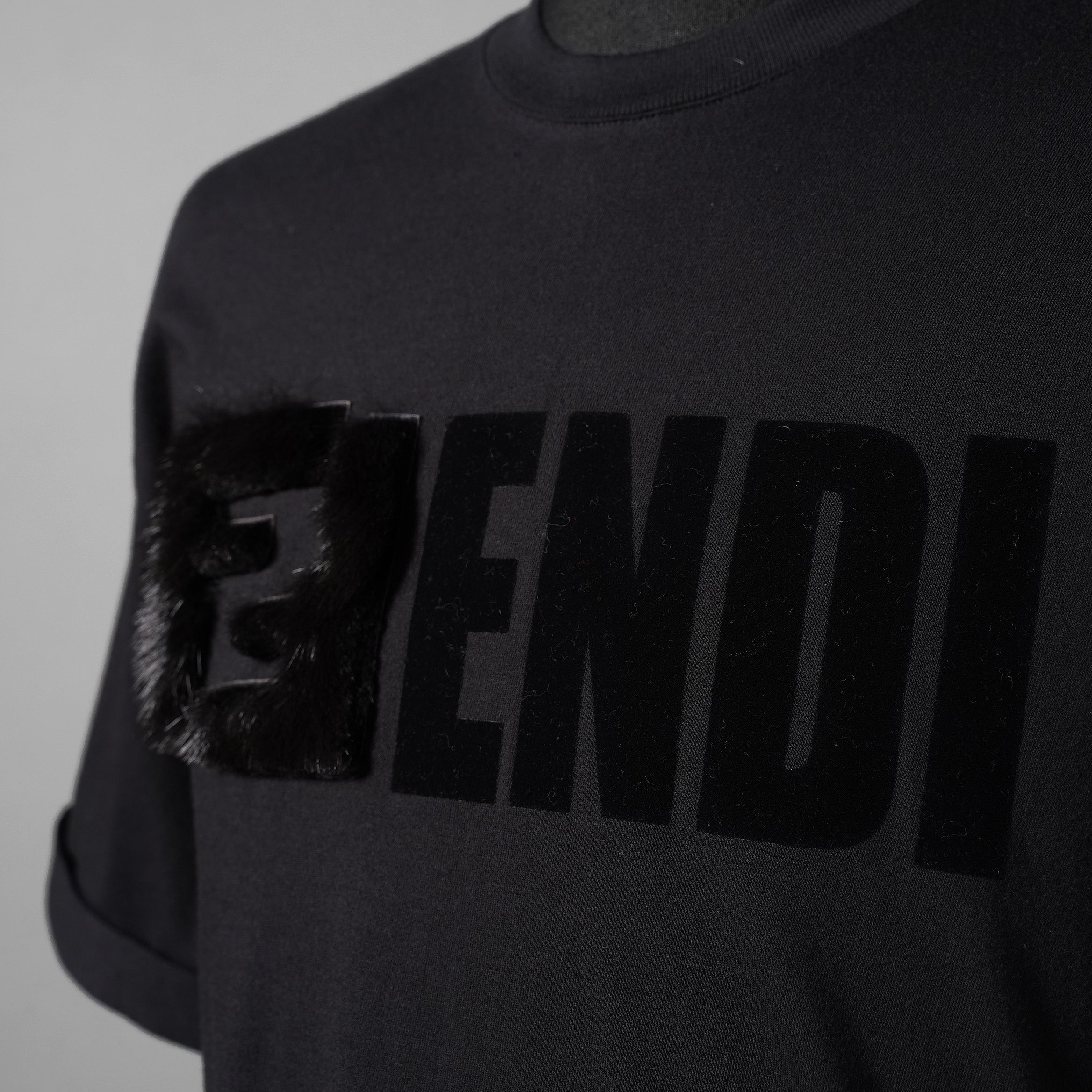 FENDI フェンディ / 19SS 美品 ミンクファーロゴ 半袖Tシャツ / ズッカ柄 / FS7184 A5HQ / size XXS (BLACK) ユニセックス