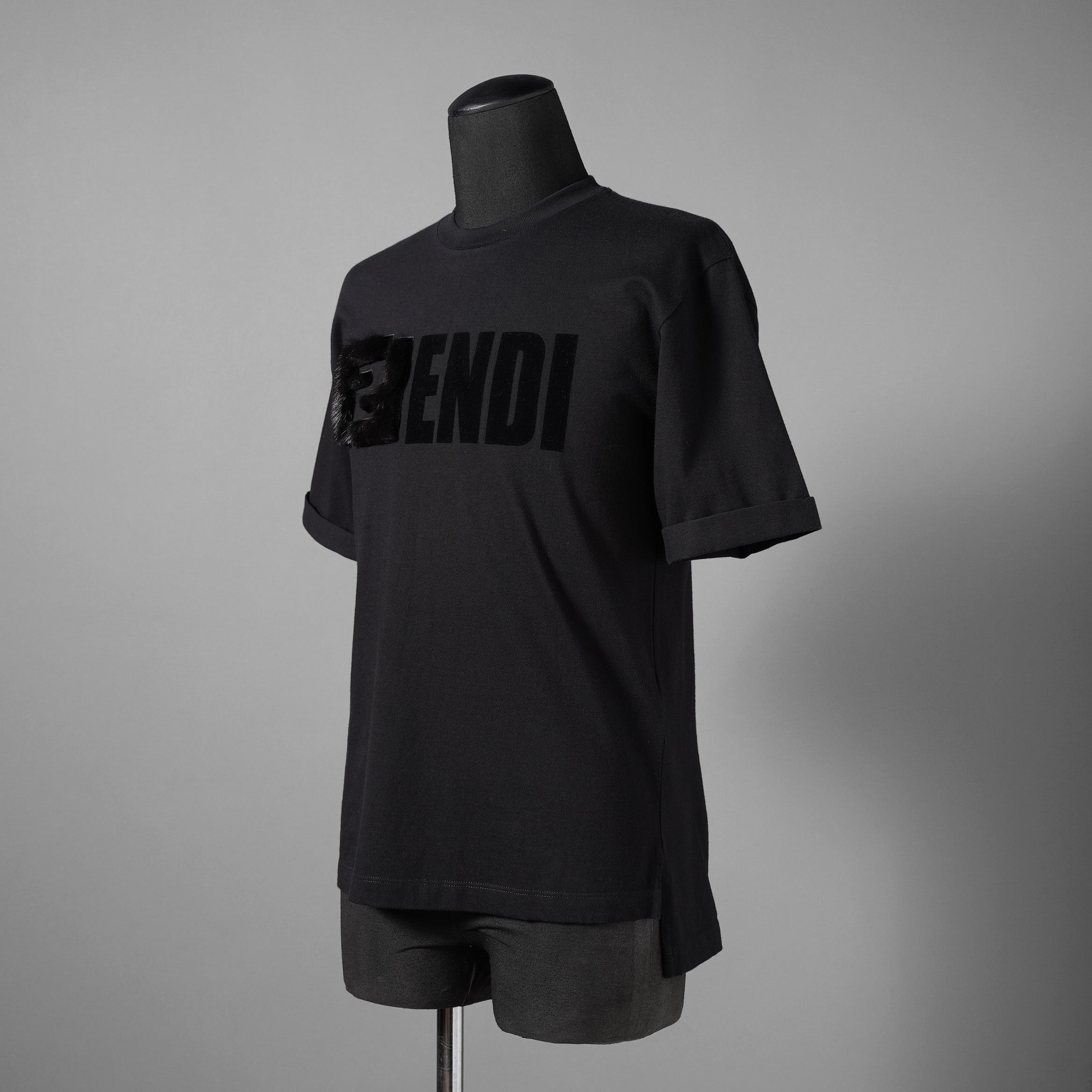 FENDI フェンディ / 19SS 美品 ミンクファーロゴ 半袖Tシャツ / ズッカ柄 / FS7184 A5HQ / size XXS (BLACK) ユニセックス