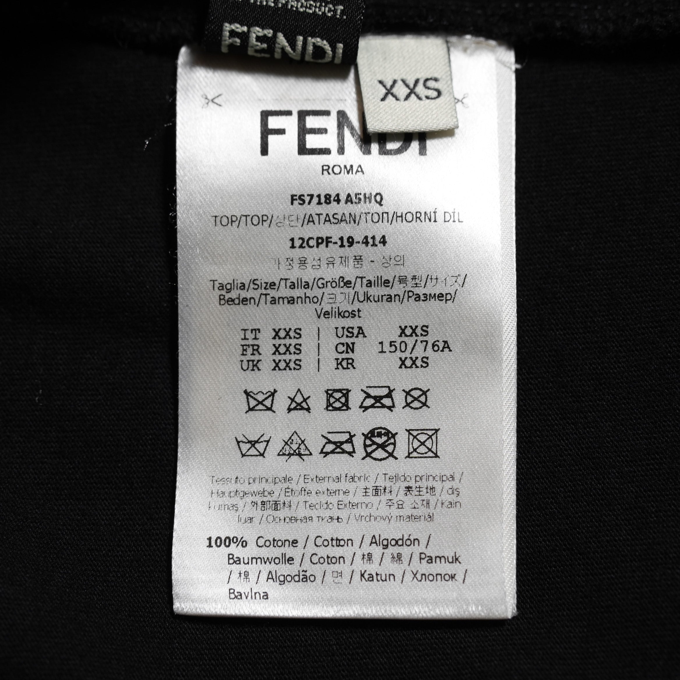 FENDI フェンディ / 19SS 美品 ミンクファーロゴ 半袖Tシャツ / ズッカ柄 / FS7184 A5HQ / size XXS (BLACK) ユニセックス
