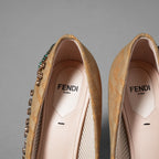 FENDIフェンディ / 19AW 美品 ズッカ柄 ビジュー パンプス / size 36.5 (23.5cm) BEIGE) レディース