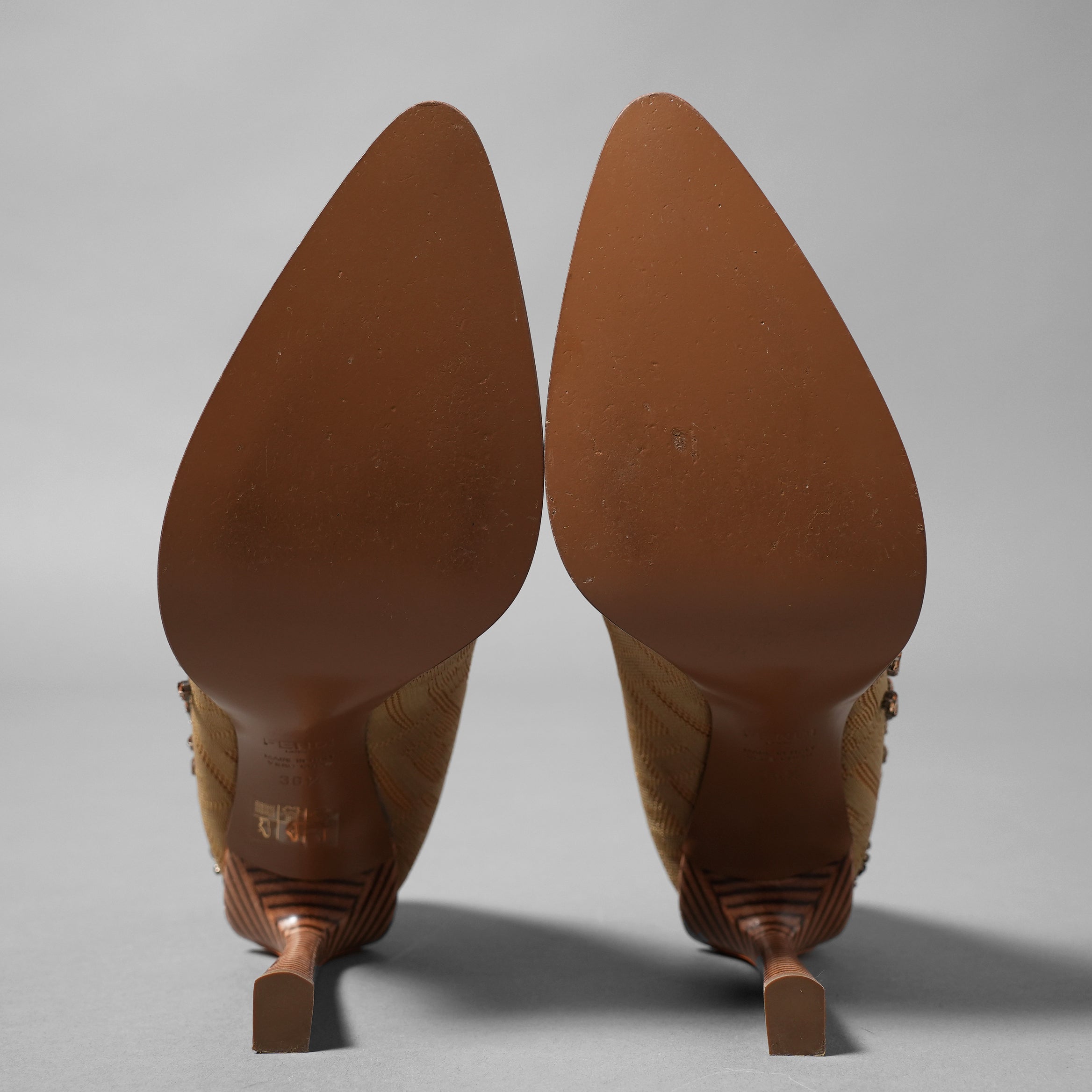 FENDIフェンディ / 19AW 美品 ズッカ柄 ビジュー パンプス / size 36.5 (23.5cm) BEIGE) レディース