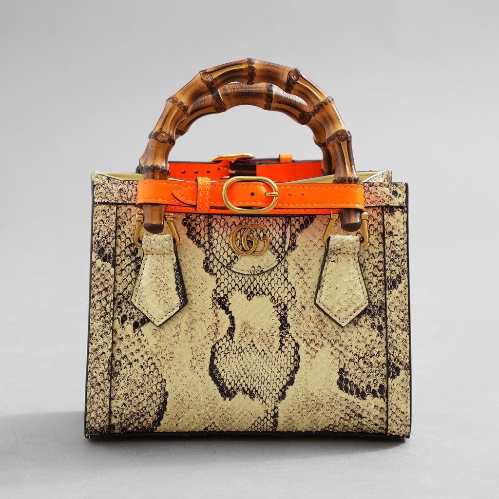 GUCCI グッチ / 希少 美品 2021年 グッチ ダイアナ パイソン ミニ  トートバッグ ショルダーバッグ / 655661 / PYTHON x ORENGE /   352213-izm