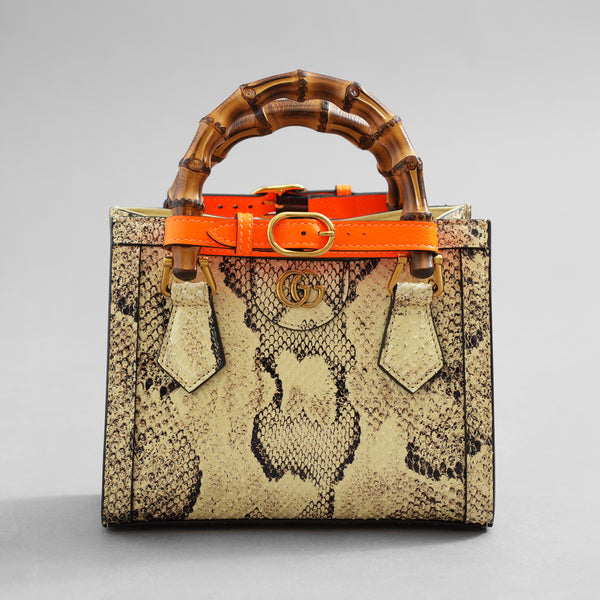 GUCCI グッチ / 希少 美品 2021年 グッチ ダイアナ パイソン ミニ  トートバッグ ショルダーバッグ / 655661 / PYTHON x ORENGE /   352213-izm