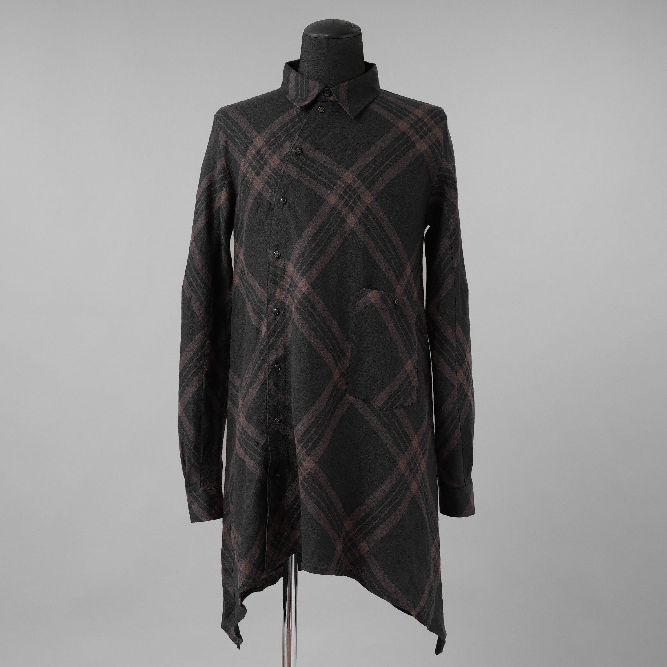 Aleksandr Manamis アレクサンダー マナミス / 美品 21SS Crossed Plaid Shirt ロングシャツ 長袖シャツ / size 2 (BLACK) 352005-ymu