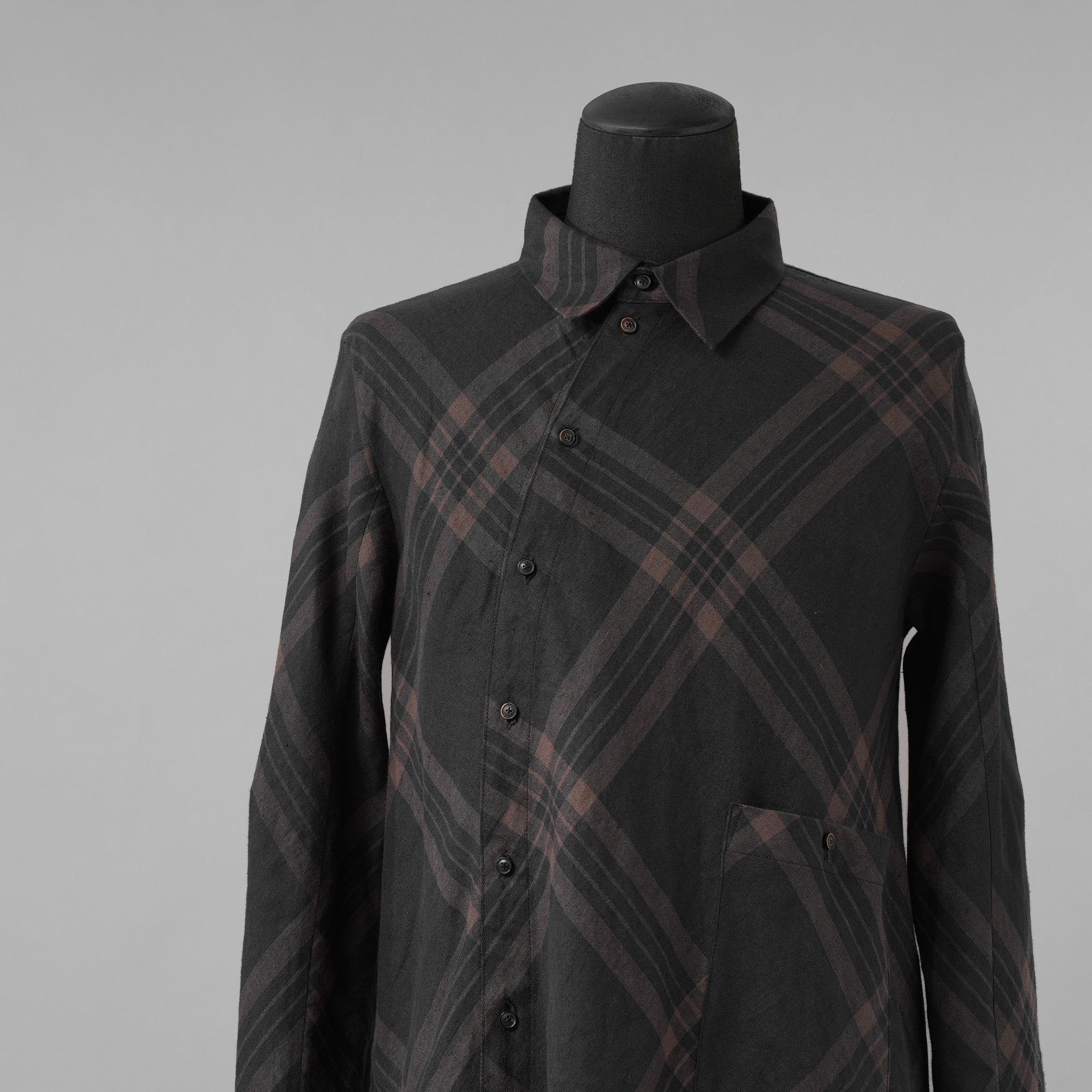 Aleksandr Manamis アレクサンダー マナミス / 美品 21SS Crossed Plaid Shirt ロングシャツ 長袖シャツ / size 2 (BLACK) 352005-ymu