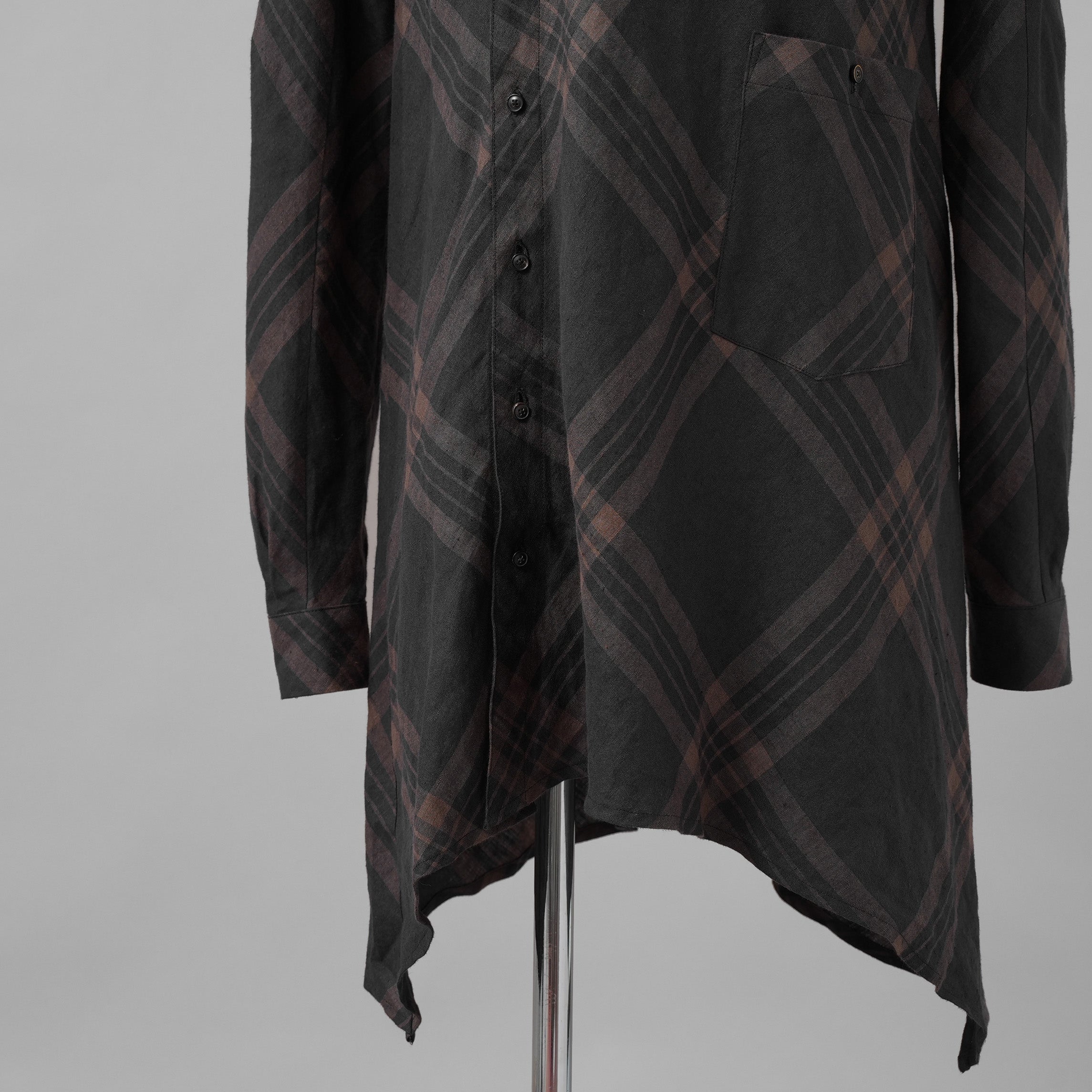 Aleksandr Manamis アレクサンダー マナミス / 美品 21SS Crossed Plaid Shirt ロングシャツ 長袖シャツ / size 2 (BLACK) 352005-ymu