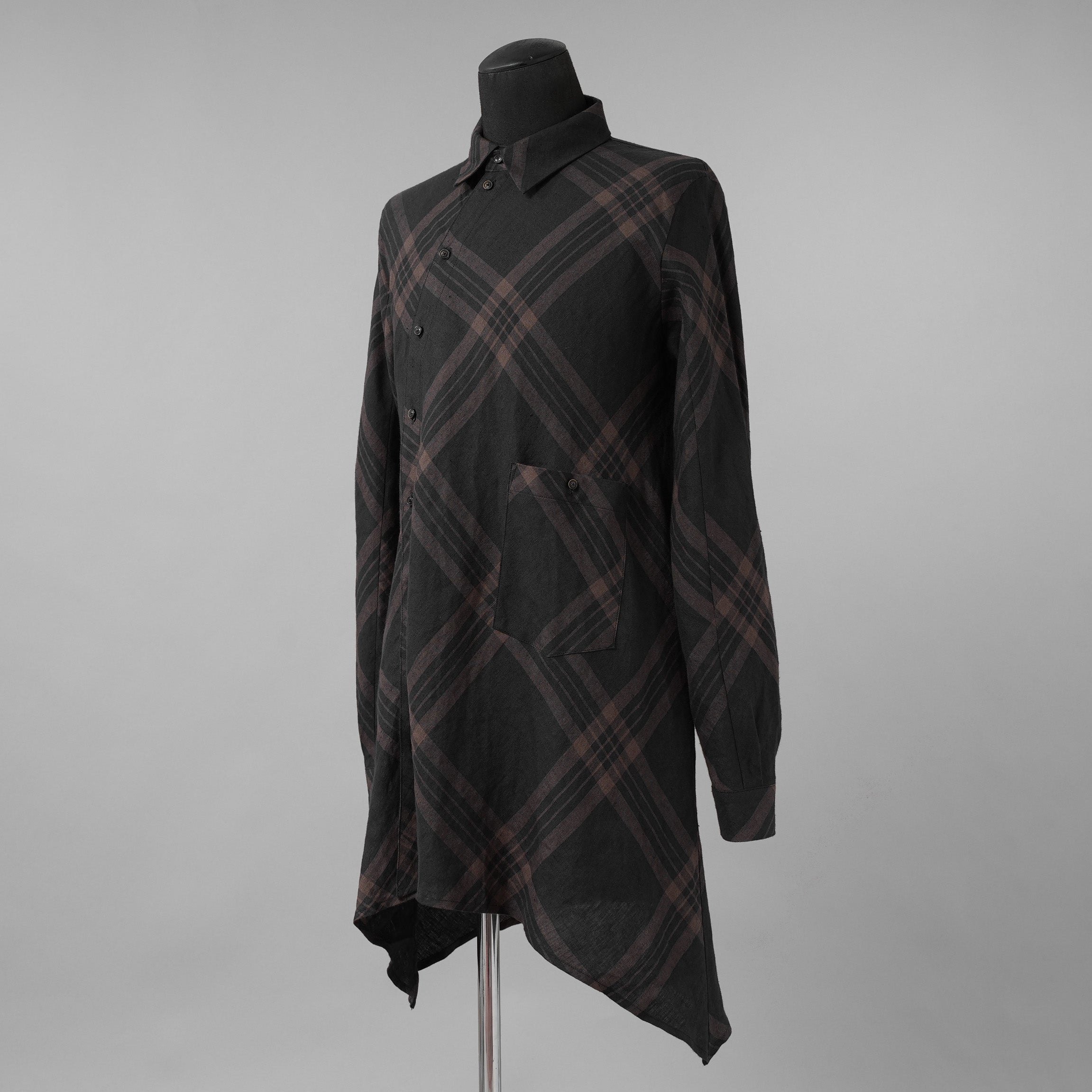 Aleksandr Manamis アレクサンダー マナミス / 美品 21SS Crossed Plaid Shirt ロングシャツ 長袖シャツ / size 2 (BLACK) 352005-ymu