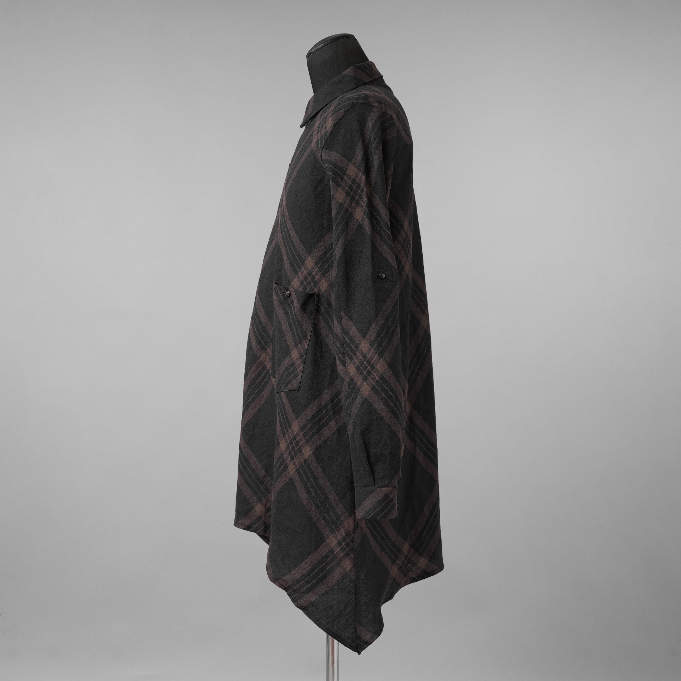 Aleksandr Manamis アレクサンダー マナミス / 美品 21SS Crossed Plaid Shirt ロングシャツ 長袖シャツ / size 2 (BLACK) 352005-ymu