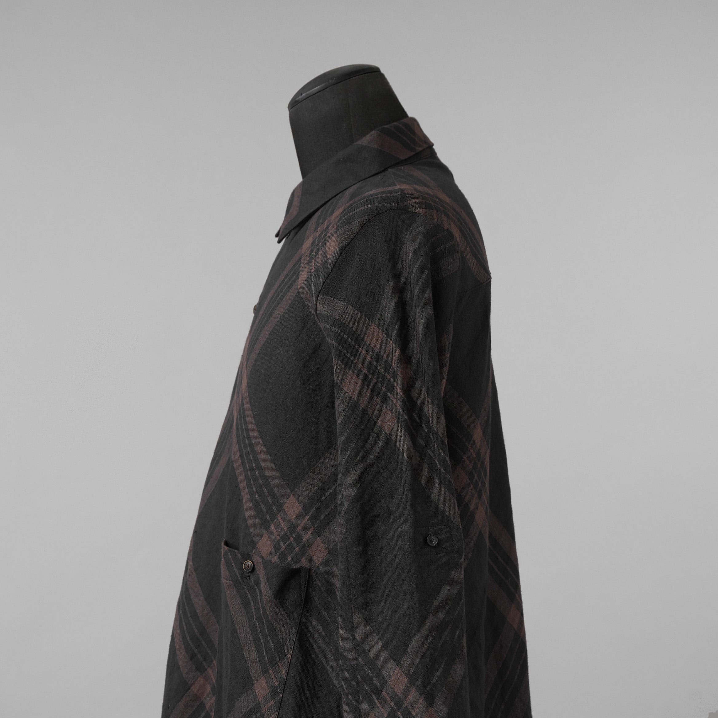 Aleksandr Manamis アレクサンダー マナミス / 美品 21SS Crossed Plaid Shirt ロングシャツ 長袖シャツ / size 2 (BLACK) 352005-ymu