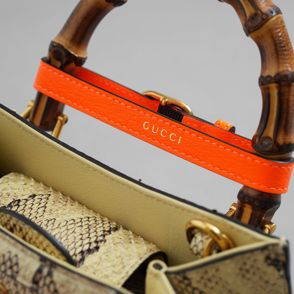 GUCCI グッチ / 希少 美品 2021年 グッチ ダイアナ パイソン ミニ  トートバッグ ショルダーバッグ / 655661 / PYTHON x ORENGE /   352213-izm