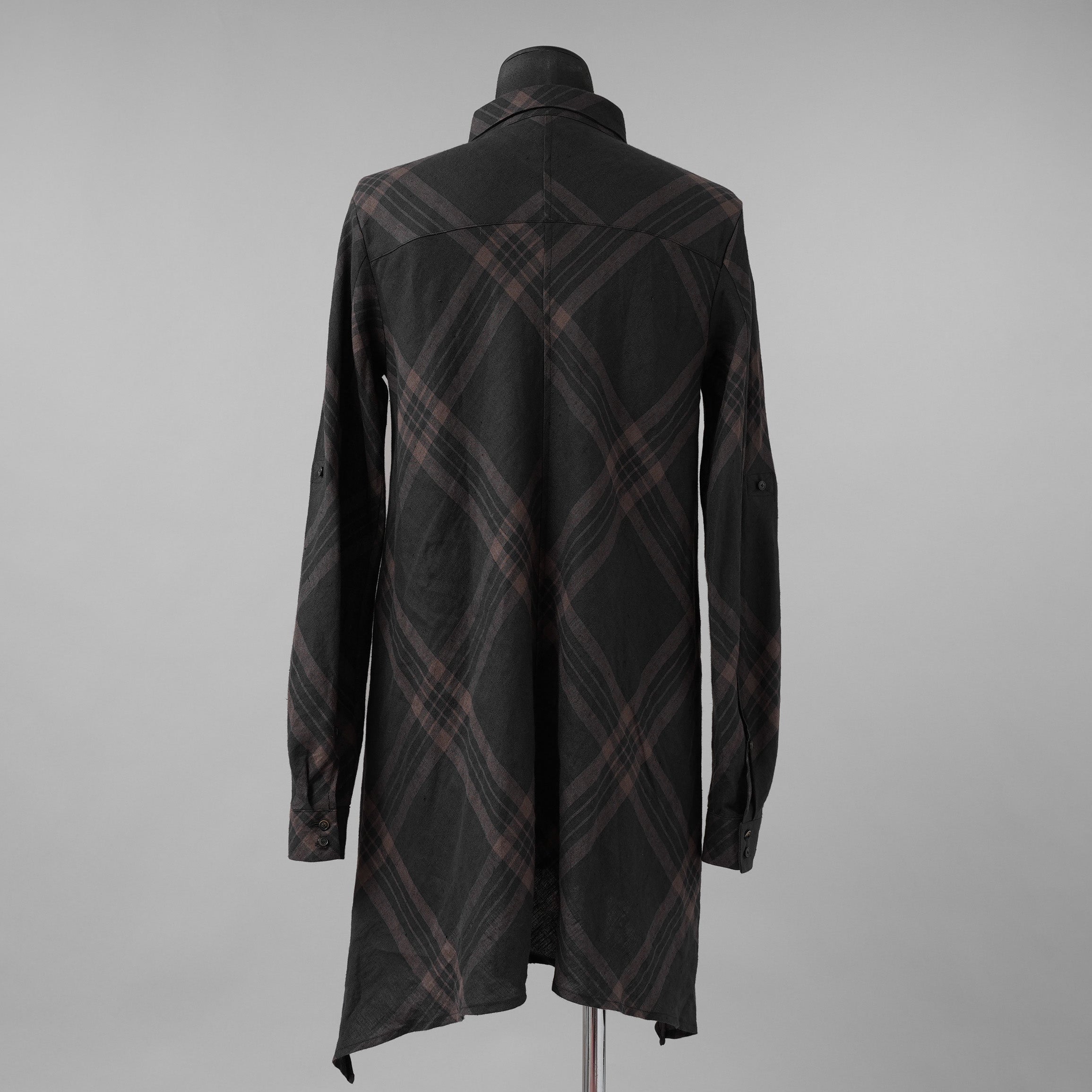 Aleksandr Manamis アレクサンダー マナミス / 美品 21SS Crossed Plaid Shirt ロングシャツ 長袖シャツ / size 2 (BLACK) 352005-ymu