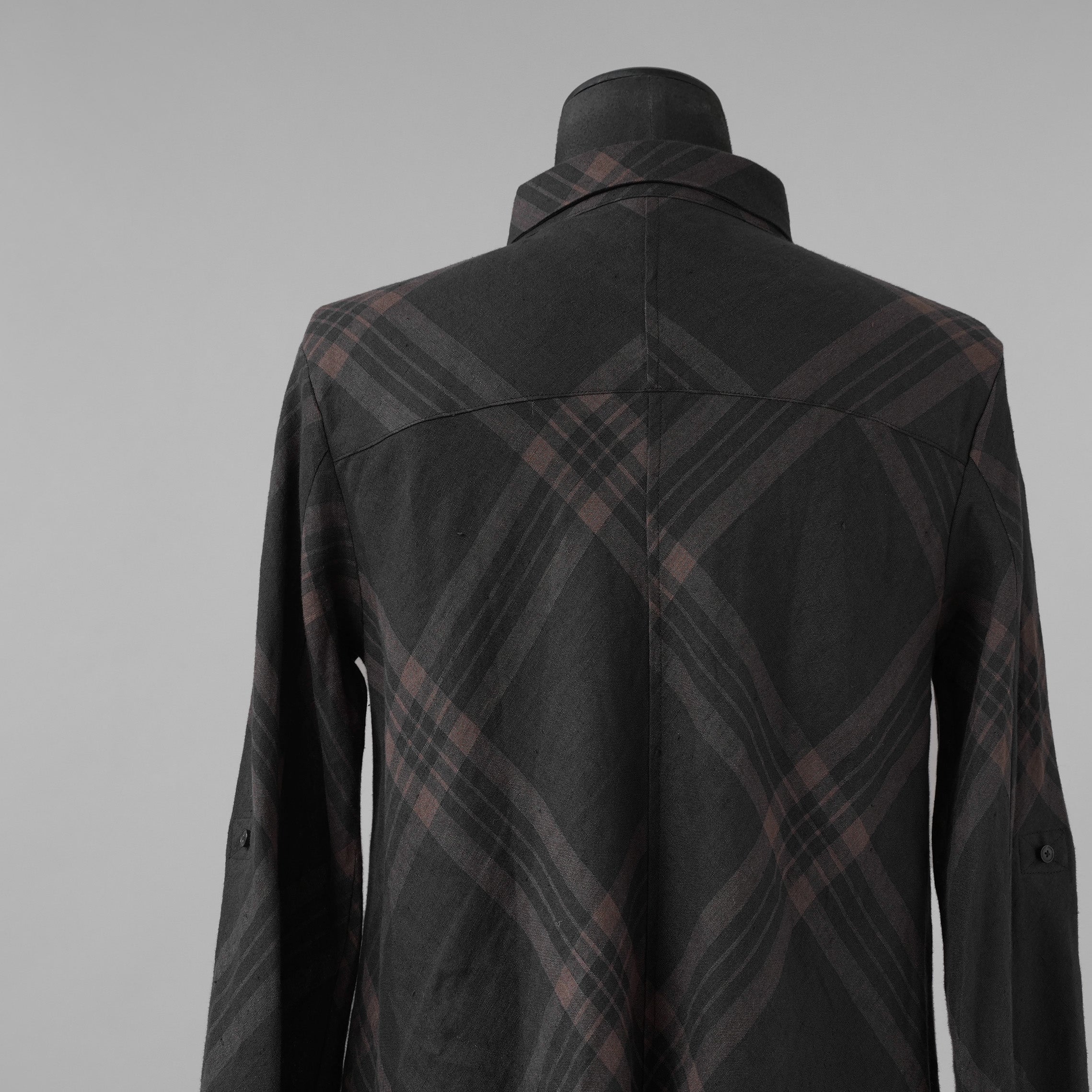 Aleksandr Manamis アレクサンダー マナミス / 美品 21SS Crossed Plaid Shirt ロングシャツ 長袖シャツ / size 2 (BLACK) 352005-ymu