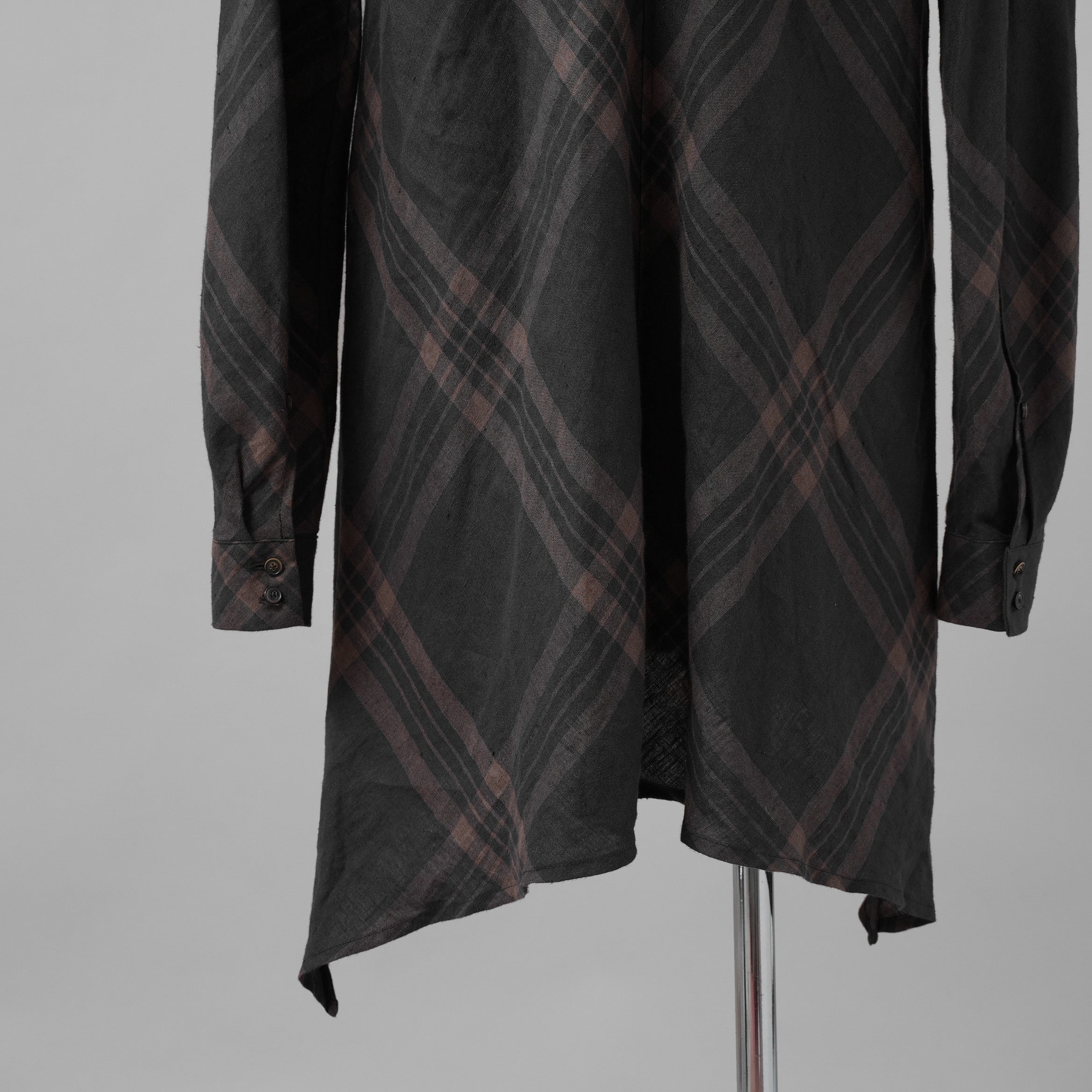 Aleksandr Manamis アレクサンダー マナミス / 美品 21SS Crossed Plaid Shirt ロングシャツ 長袖シャツ / size 2 (BLACK) 352005-ymu