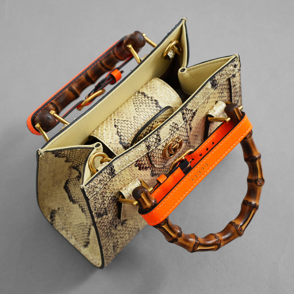 GUCCI グッチ / 希少 美品 2021年 グッチ ダイアナ パイソン ミニ  トートバッグ ショルダーバッグ / 655661 / PYTHON x ORENGE /   352213-izm