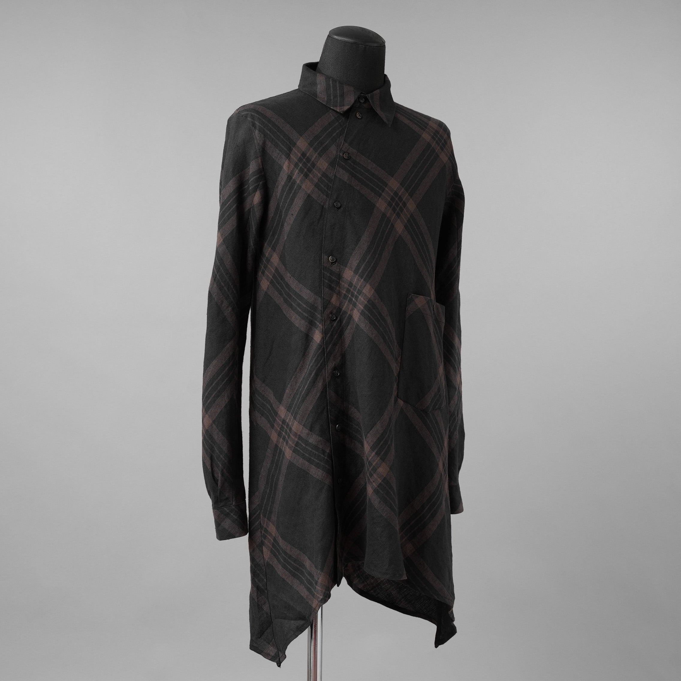 Aleksandr Manamis アレクサンダー マナミス / 美品 21SS Crossed Plaid Shirt ロングシャツ 長袖シャツ / size 2 (BLACK) 352005-ymu
