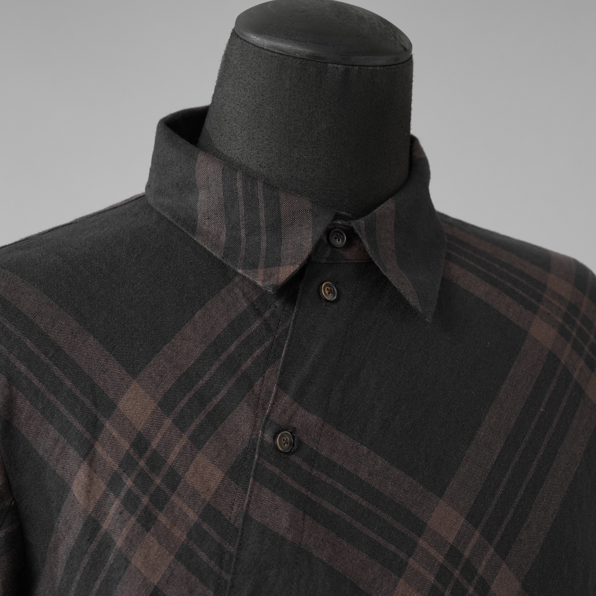 Aleksandr Manamis アレクサンダー マナミス / 美品 21SS Crossed Plaid Shirt ロングシャツ 長袖シャツ / size 2 (BLACK) 352005-ymu