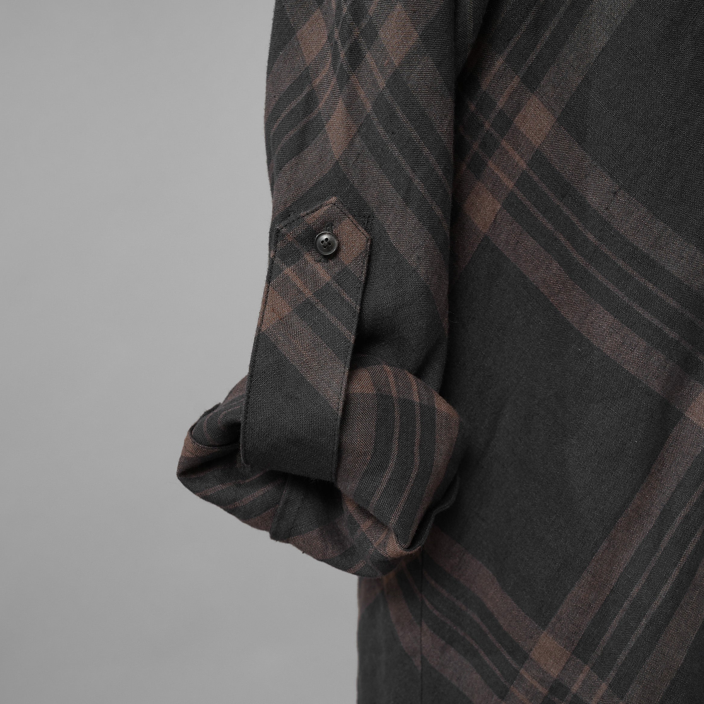 Aleksandr Manamis アレクサンダー マナミス / 美品 21SS Crossed Plaid Shirt ロングシャツ 長袖シャツ / size 2 (BLACK) 352005-ymu
